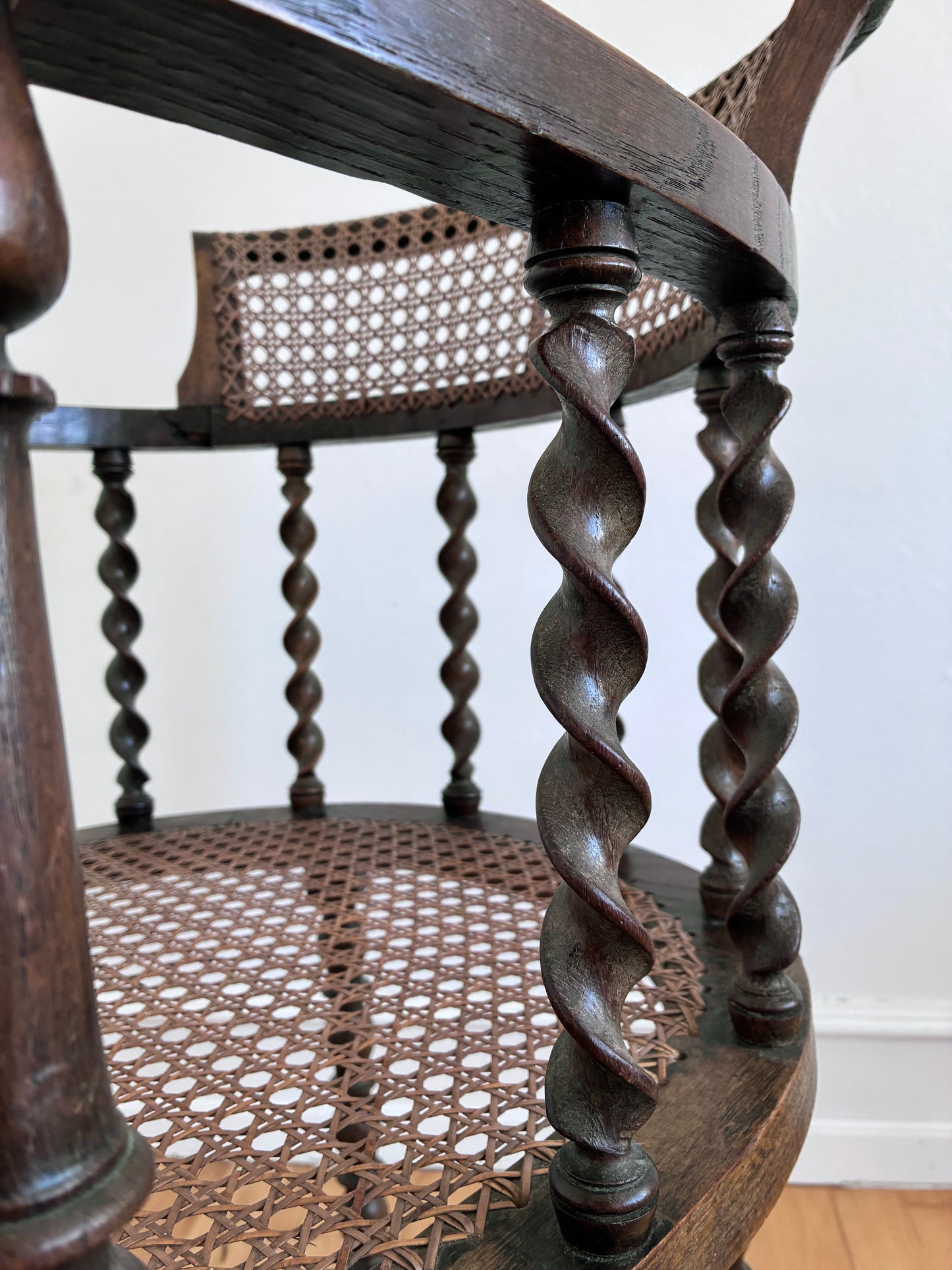 Edwardian Barley Twist Armchair with Cane, English, Early 20th Century