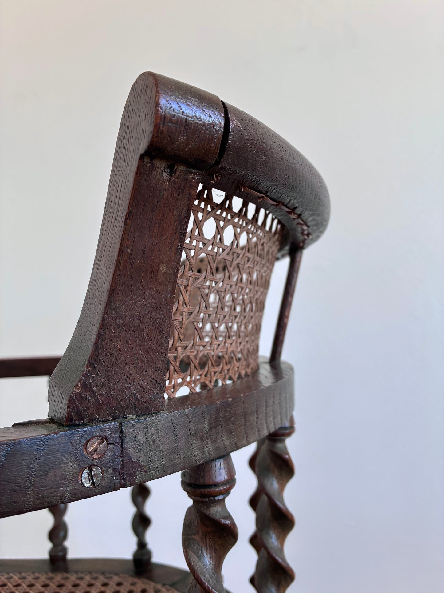 Edwardian Barley Twist Armchair with Cane, English, Early 20th Century