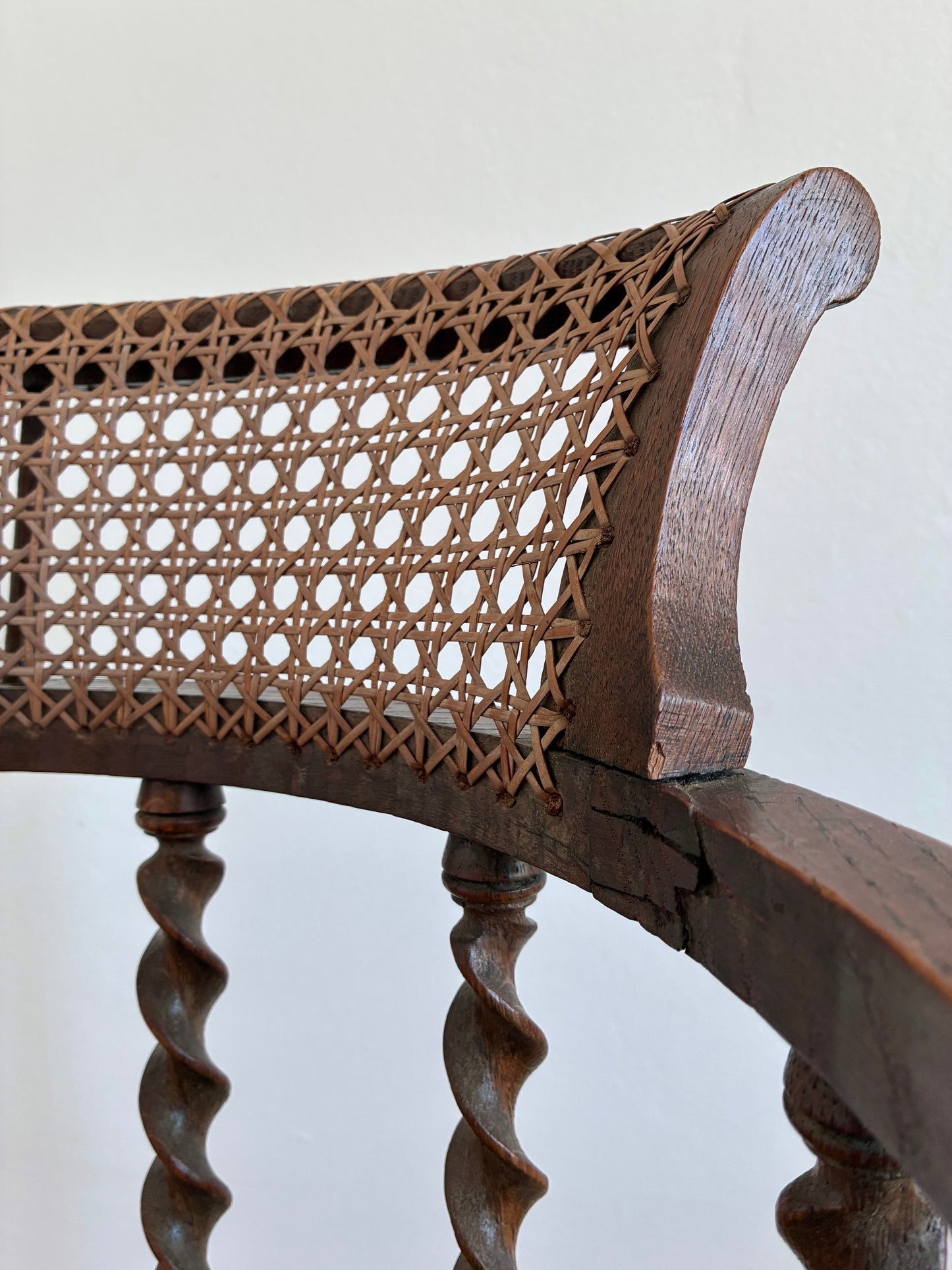 Edwardian Barley Twist Armchair with Cane, English, Early 20th Century