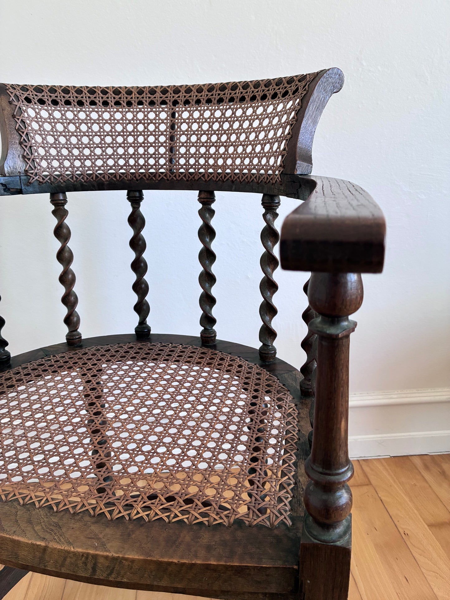 Edwardian Barley Twist Armchair with Cane, English, Early 20th Century