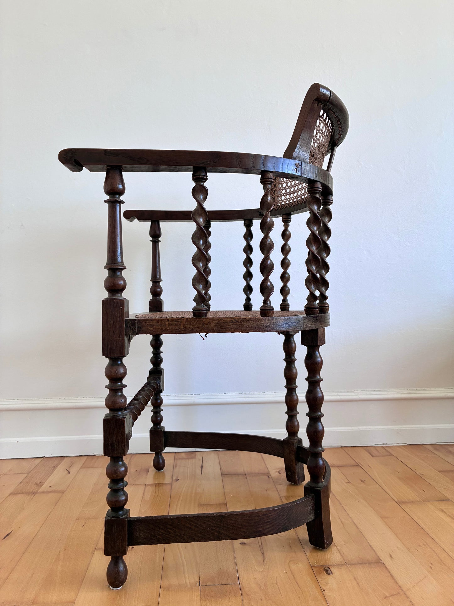 Edwardian Barley Twist Armchair with Cane, English, Early 20th Century