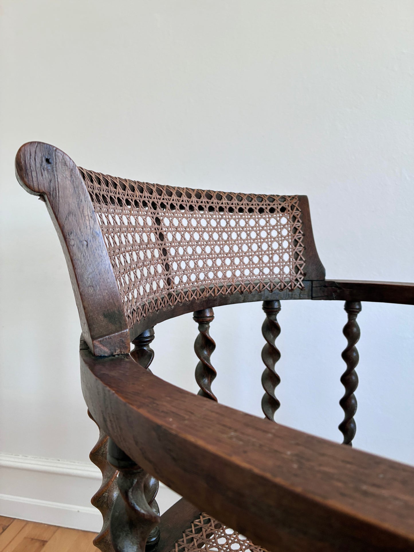 Edwardian Barley Twist Armchair with Cane, English, Early 20th Century