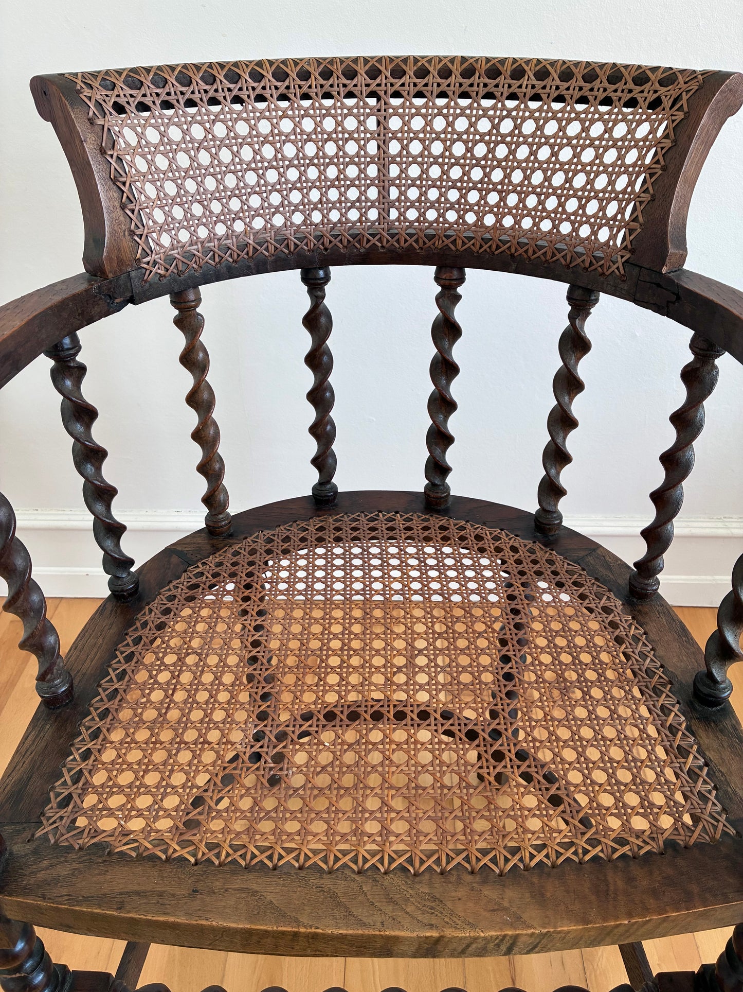 Edwardian Barley Twist Armchair with Cane, English, Early 20th Century