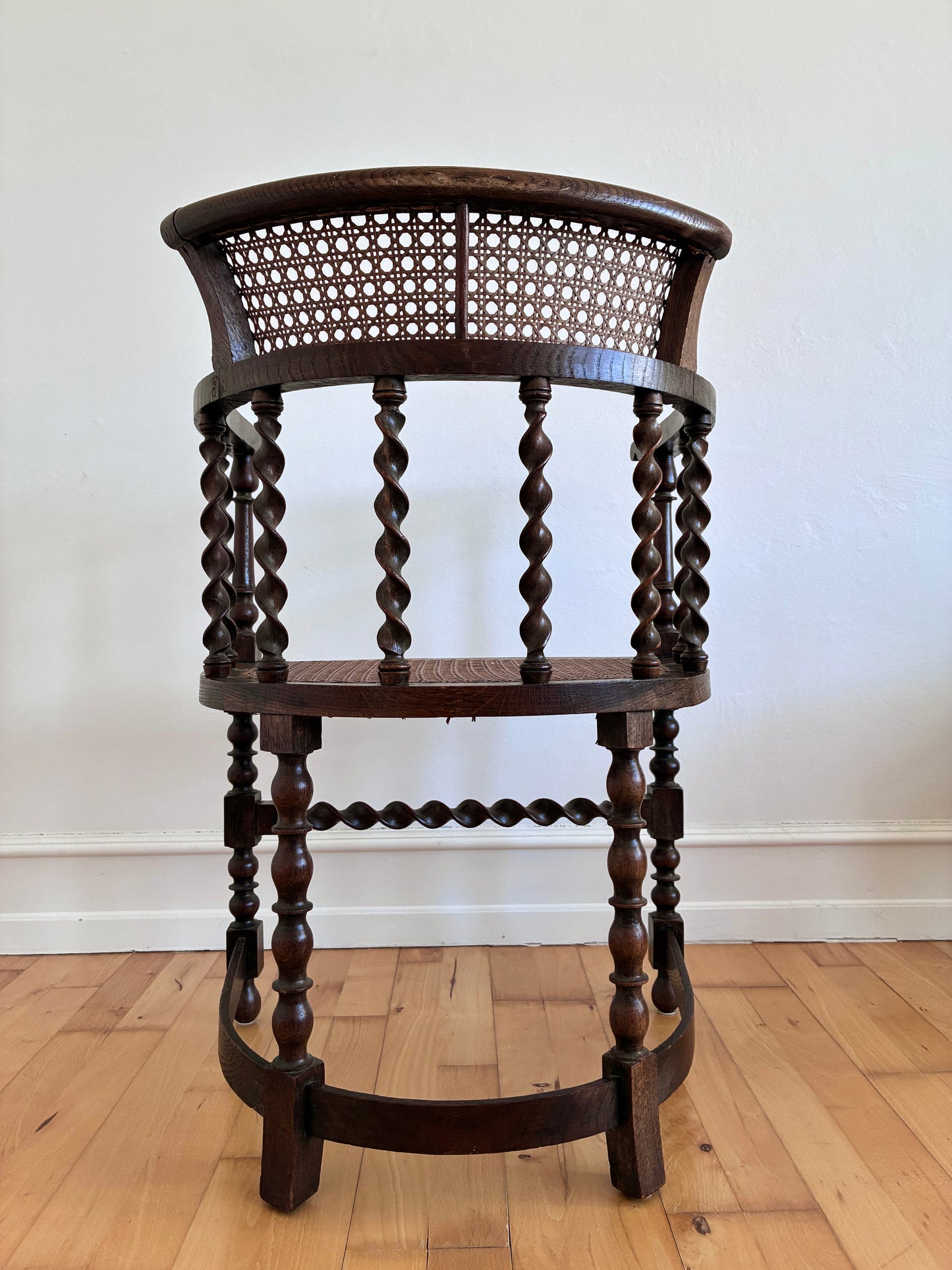 Edwardian Barley Twist Armchair with Cane, English, Early 20th Century