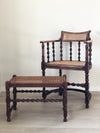 Edwardian Barley Twist Arm Chair and Stool With Cane Early 20th Century