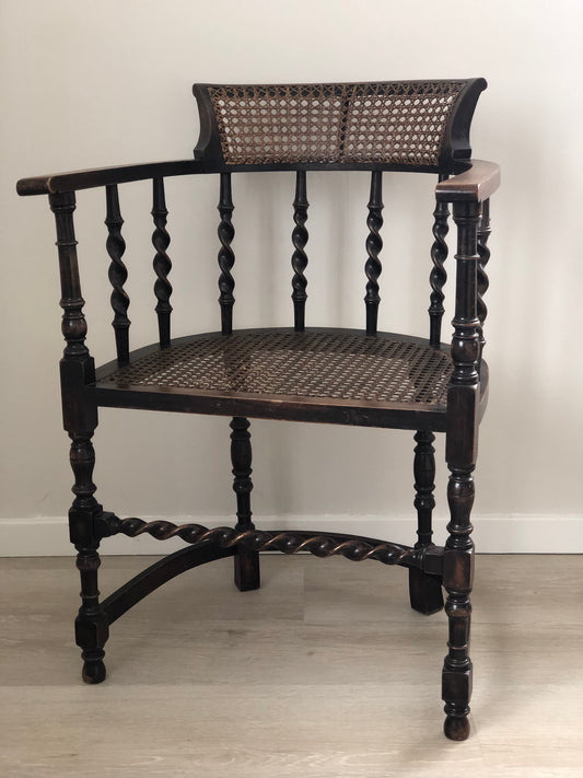 Edwardian Barley Twist Arm chair With Cane Early 20th Century