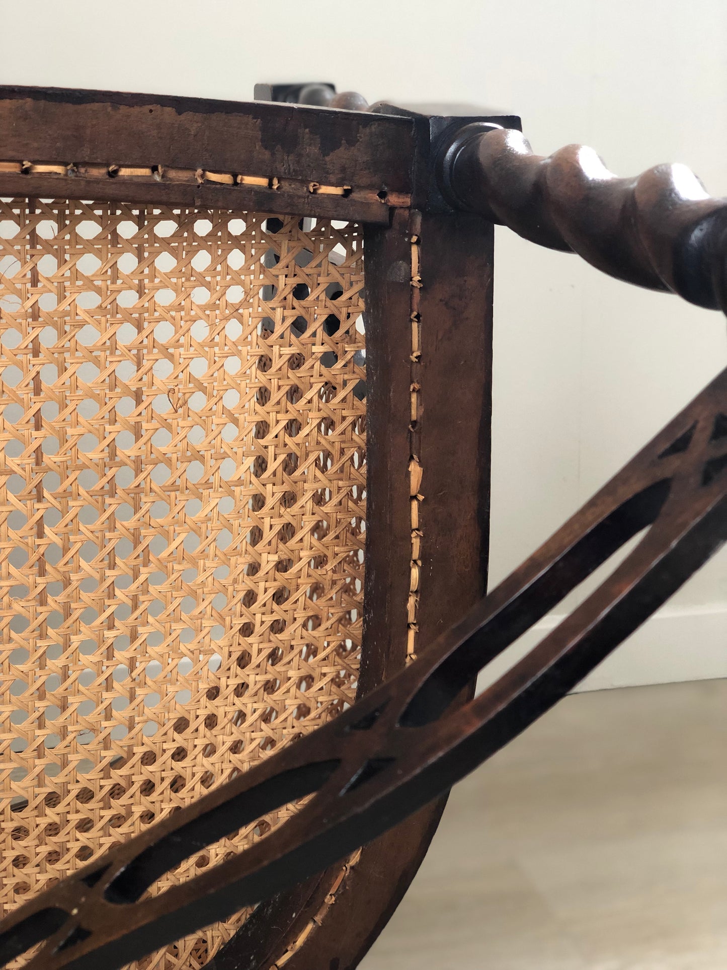 Early 20th Century Edwardian Barley Twist Corner Chair With Cane