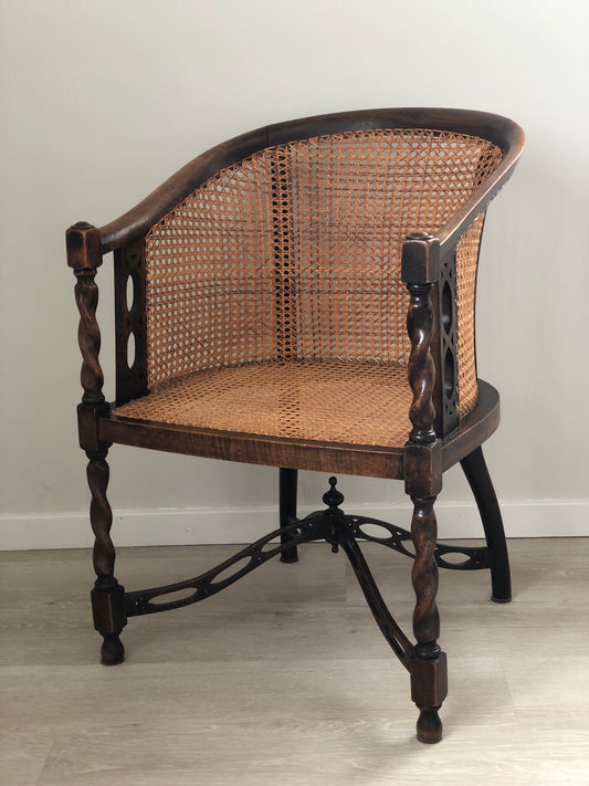 Early 20th Century Edwardian Barley Twist Corner Chair With Cane