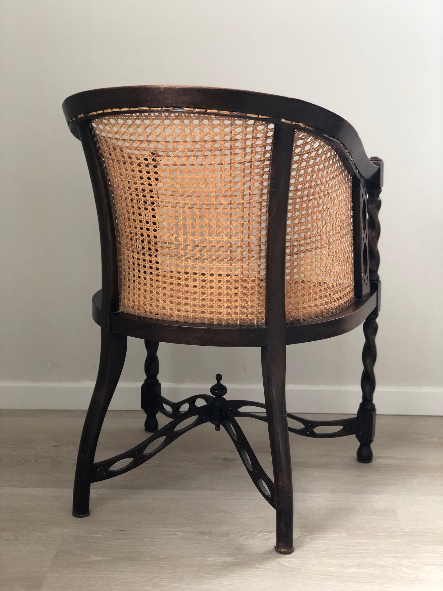 Early 20th Century Edwardian Barley Twist Corner Chair With Cane