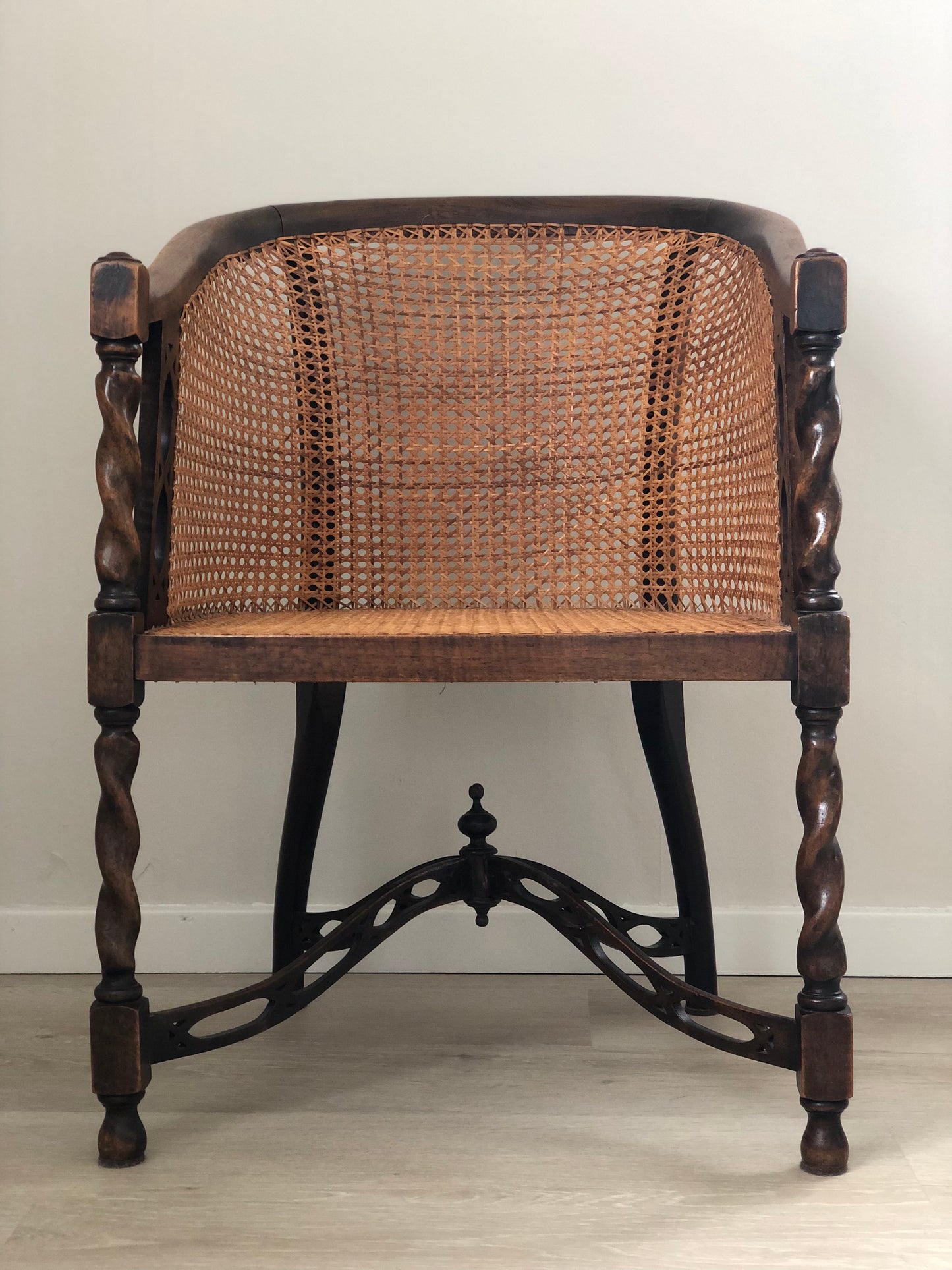 Early 20th Century Edwardian Barley Twist Corner Chair With Cane