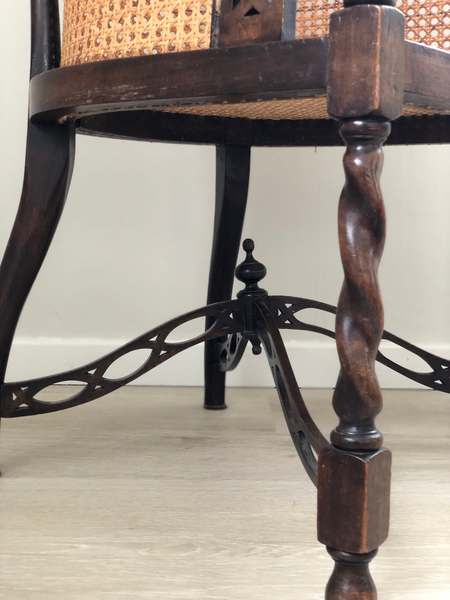 Early 20th Century Edwardian Barley Twist Corner Chair With Cane