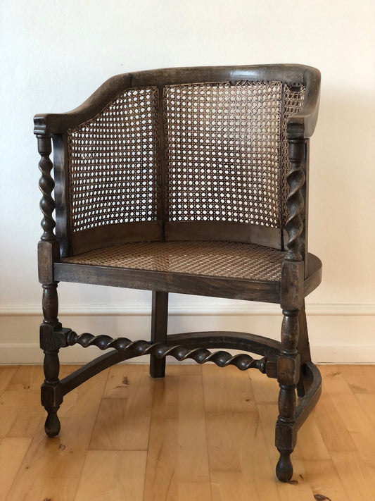 Edwardian Barley Twist Armchair with Cane Early 20th Century