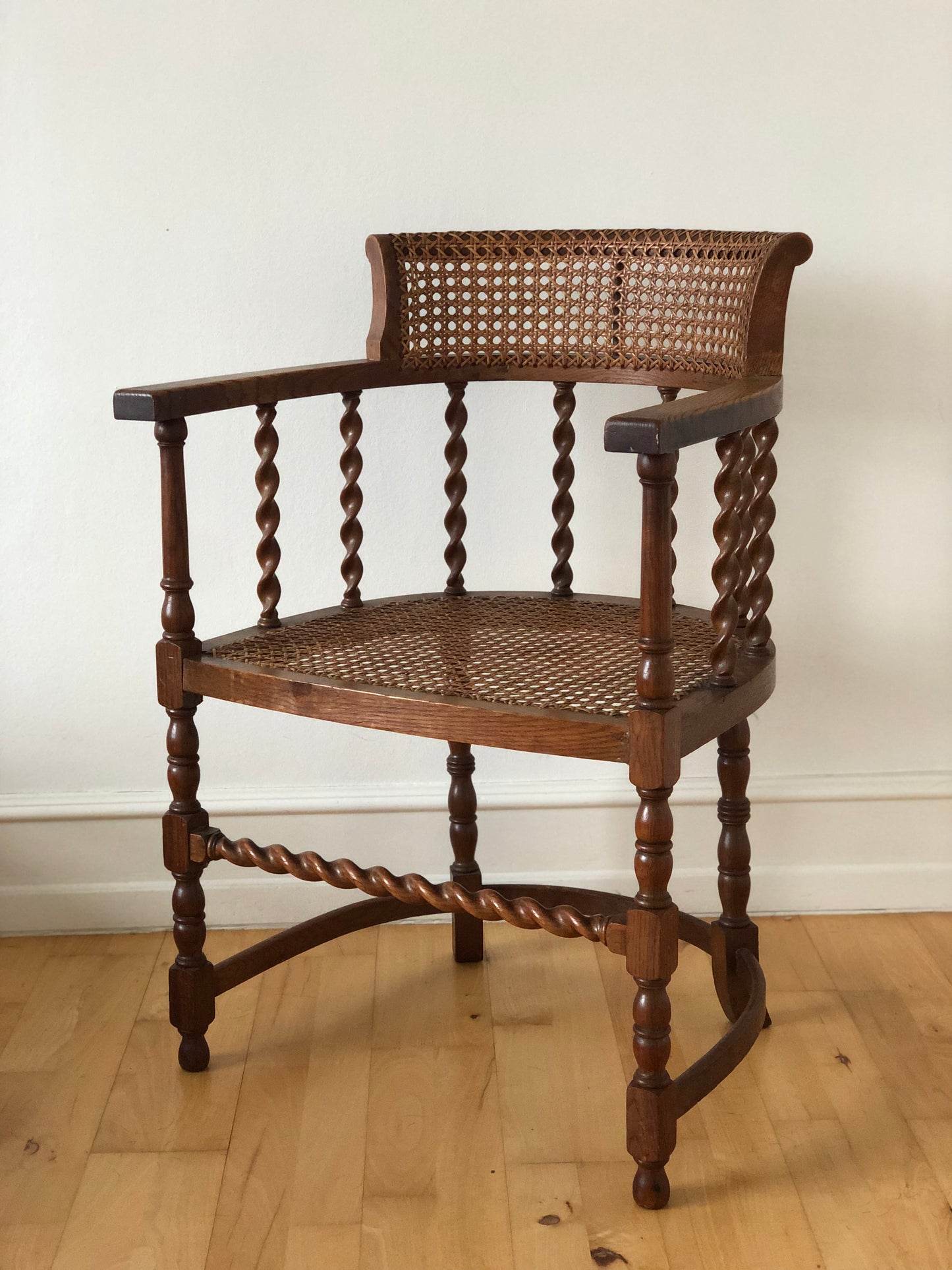 Edwardian Barley Twist Armchair with Cane Early 20th Century United Kingdom