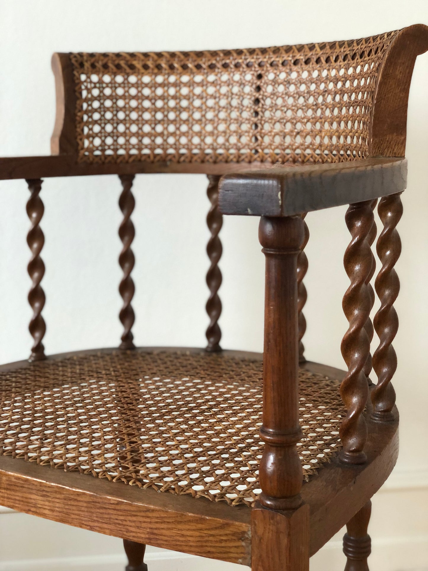 Edwardian Barley Twist Armchair with Cane Early 20th Century United Kingdom