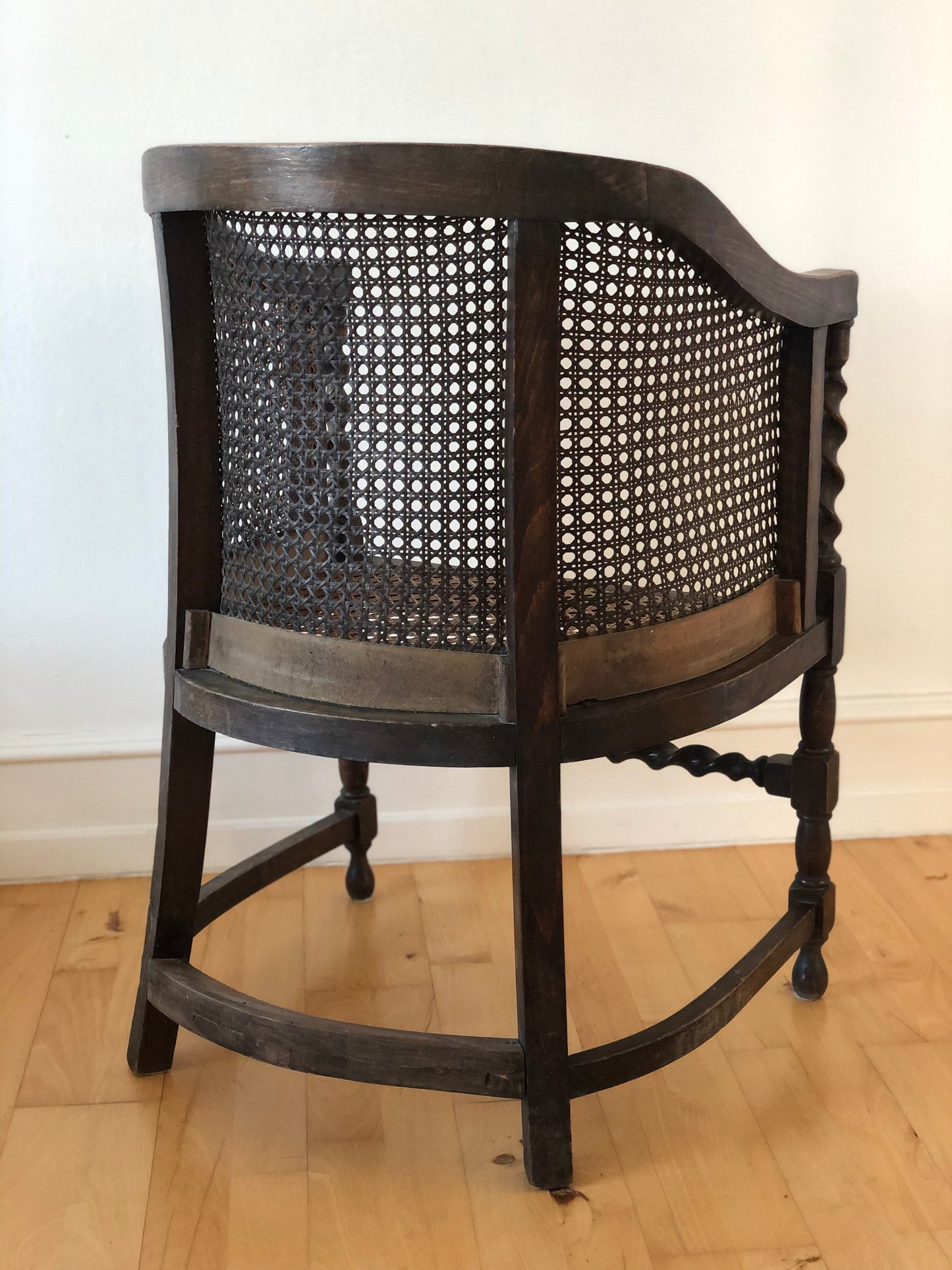 Edwardian Barley Twist Armchair with Cane Early 20th Century