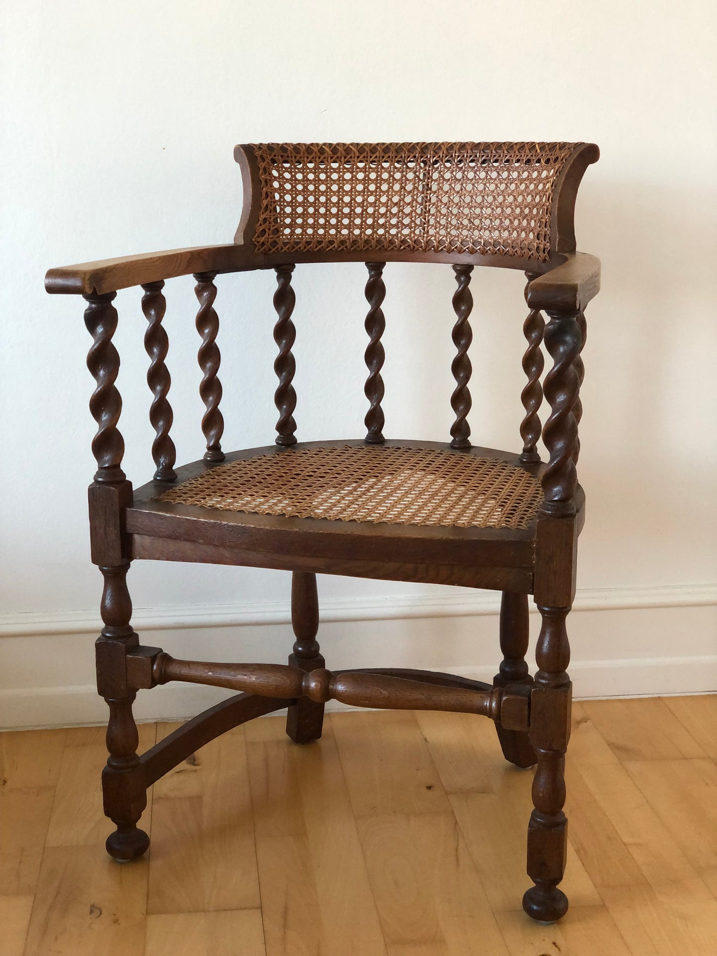 Edwardian Barley Twist Armchair with Cane Early 20th Century United Kingdom