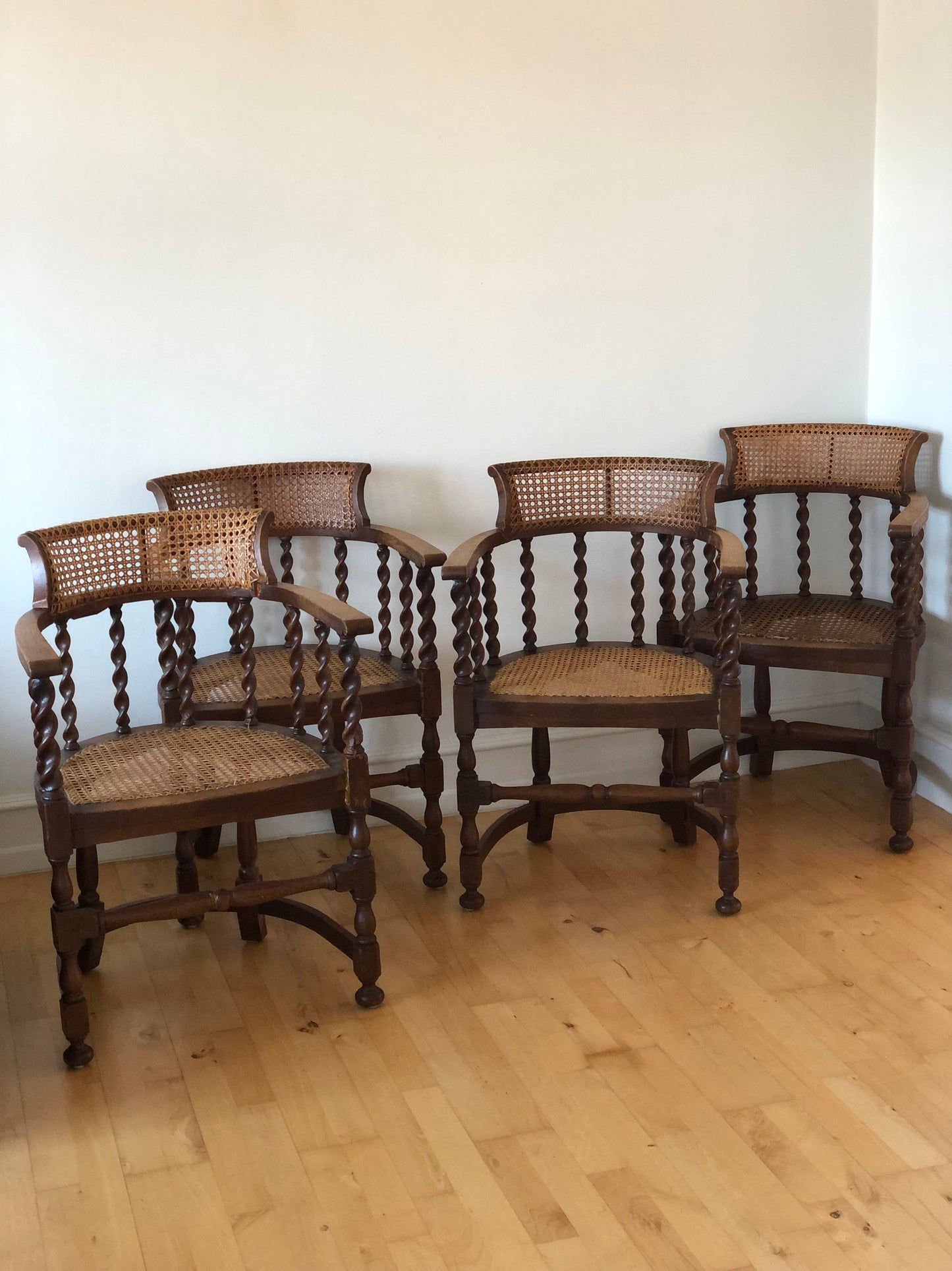 Edwardian Barley Twist Armchair with Cane Early 20th Century United Kingdom