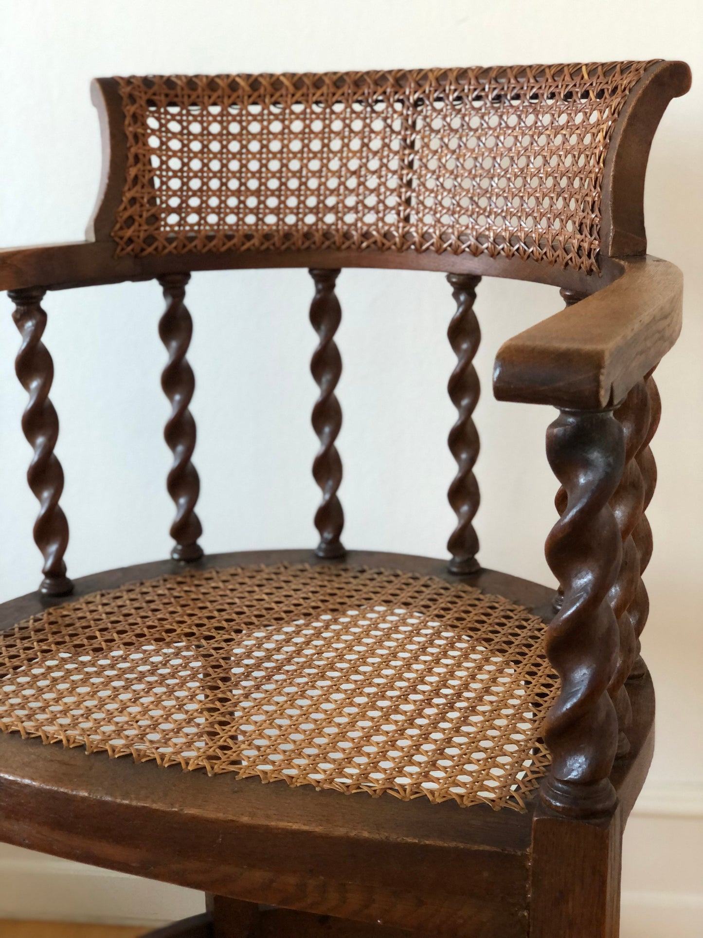 Edwardian Barley Twist Armchair with Cane Early 20th Century United Kingdom