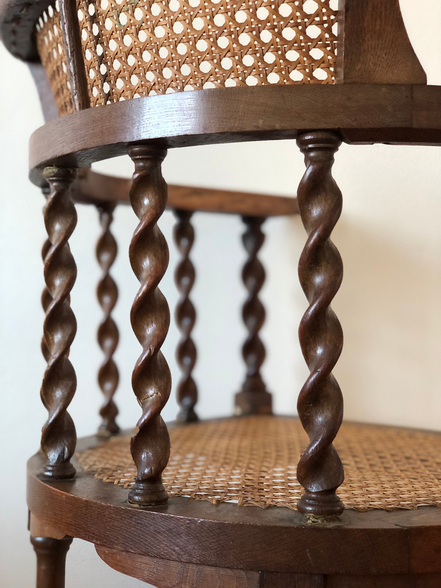 Edwardian Barley Twist Armchair with Cane Early 20th Century United Kingdom