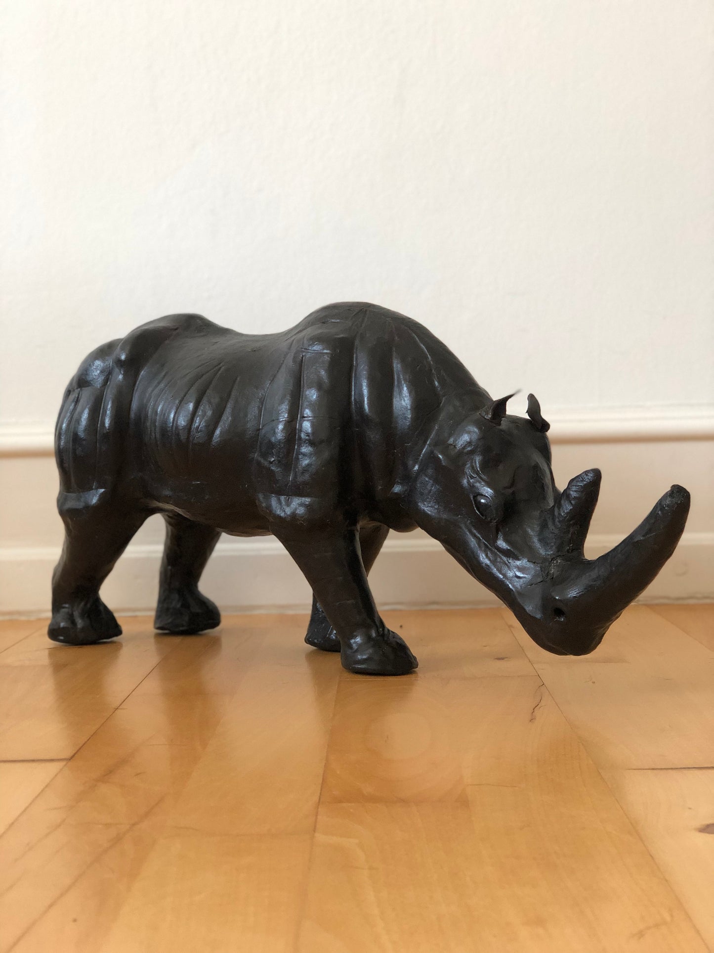 Handcrafted Leather Rhino Statue