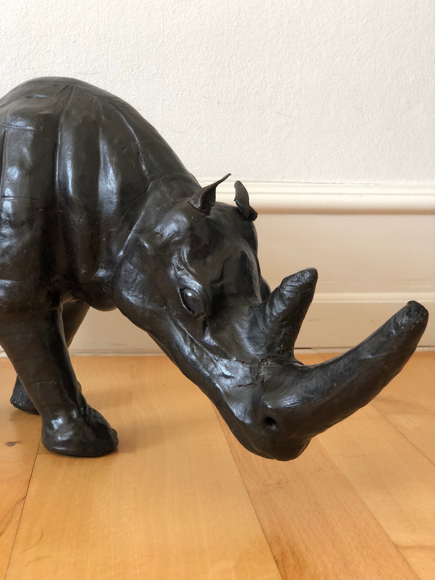 Handcrafted Leather Rhino Statue