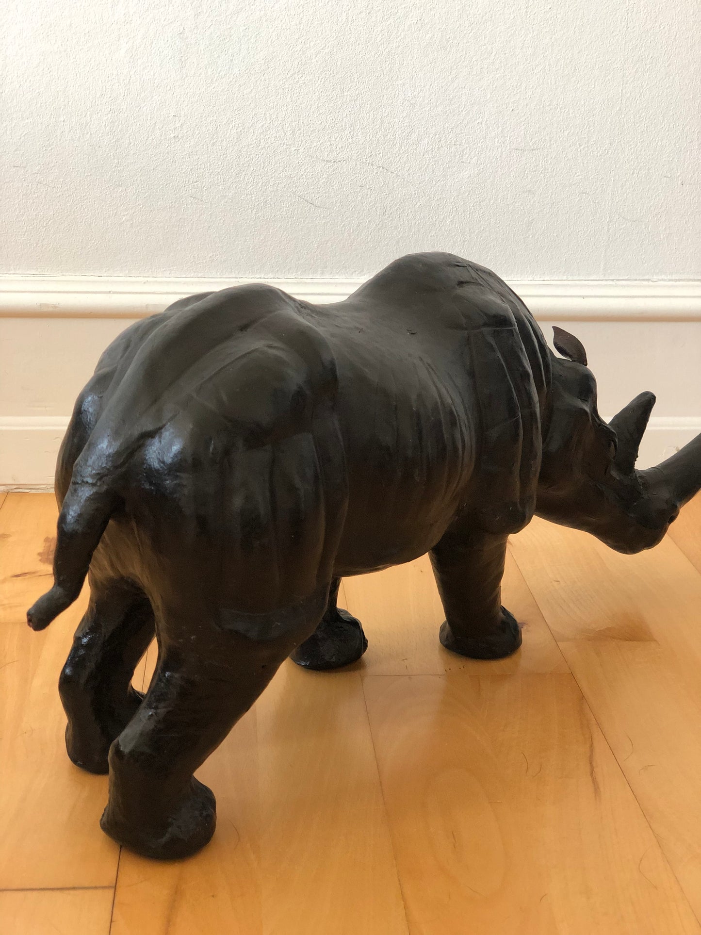 Handcrafted Leather Rhino Statue