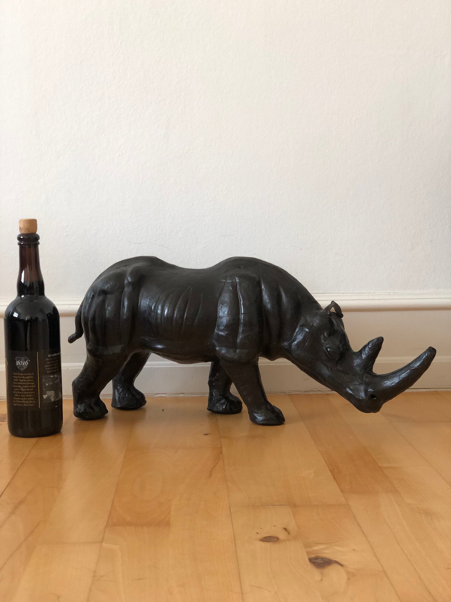 Handcrafted Leather Rhino Statue