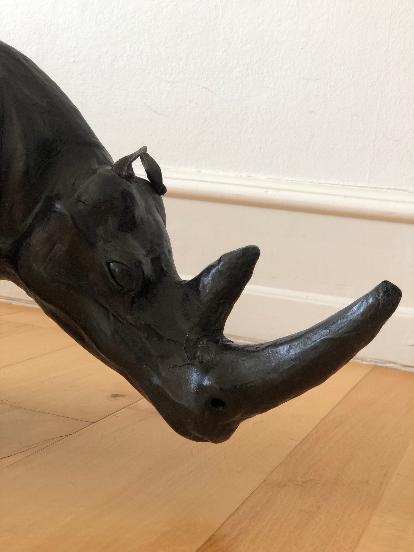 Handcrafted Leather Rhino Statue
