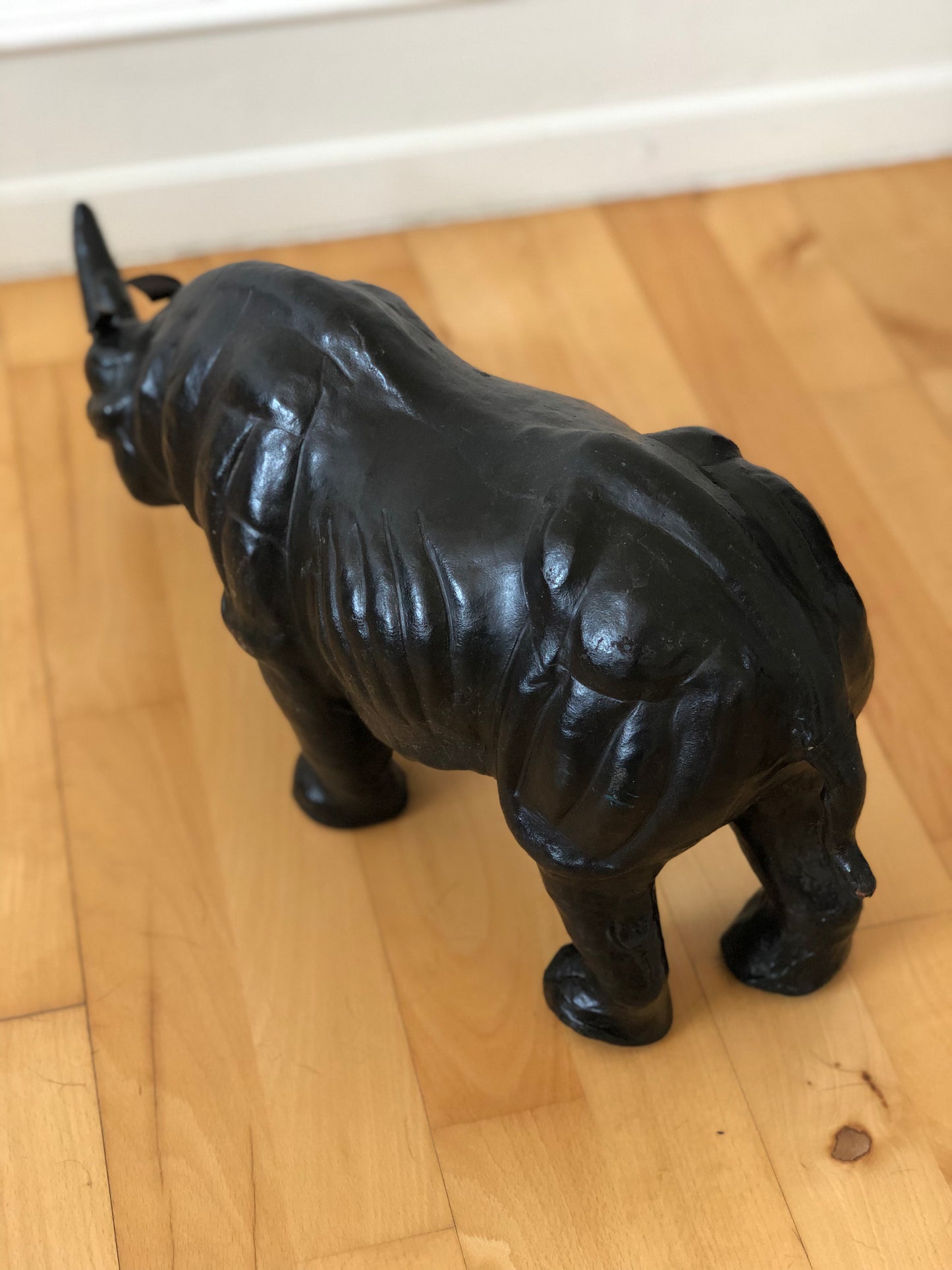 Handcrafted Leather Rhino Statue