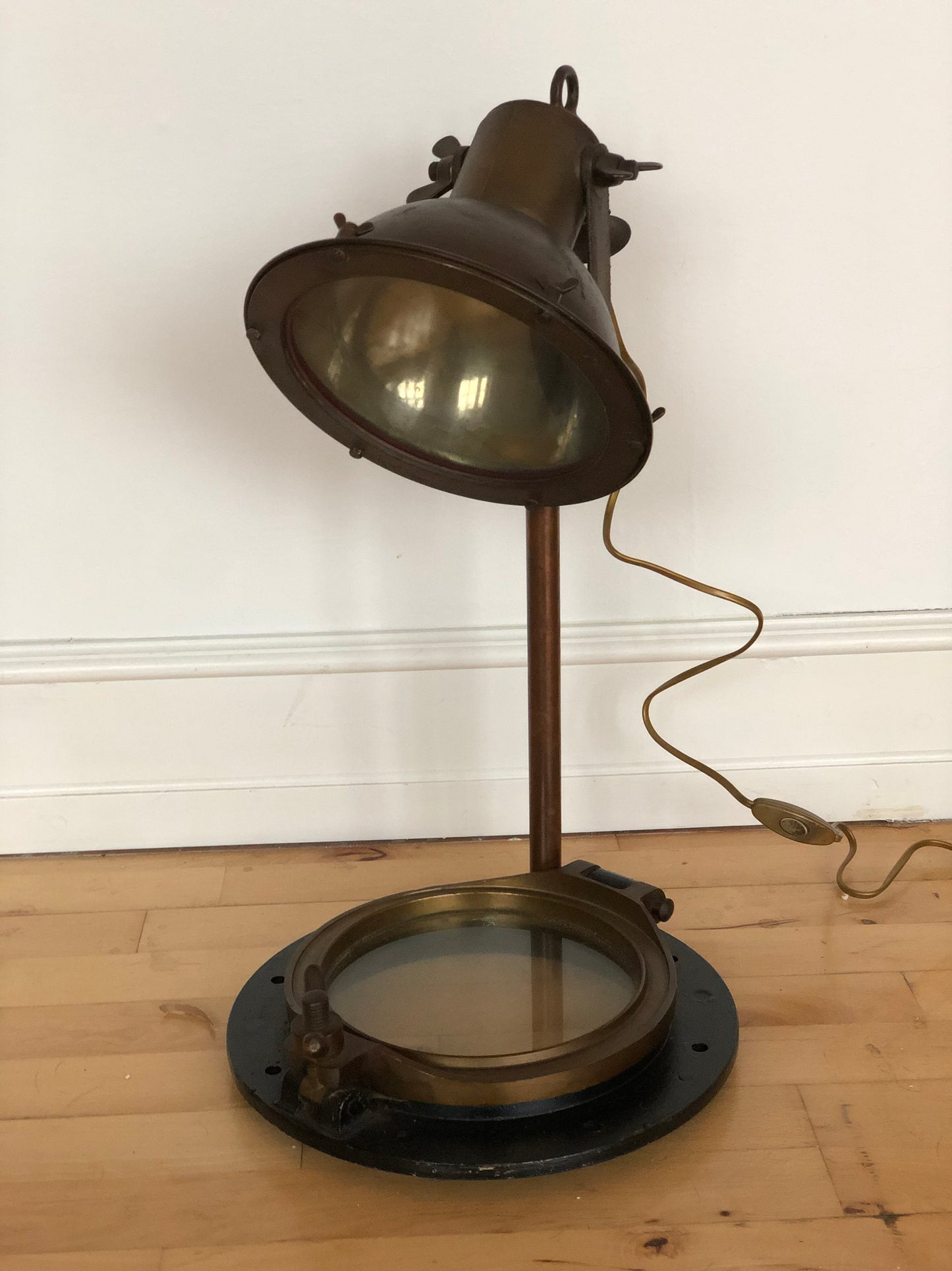 Industrial Desk Lamp on Ship Porthole Base 1950s