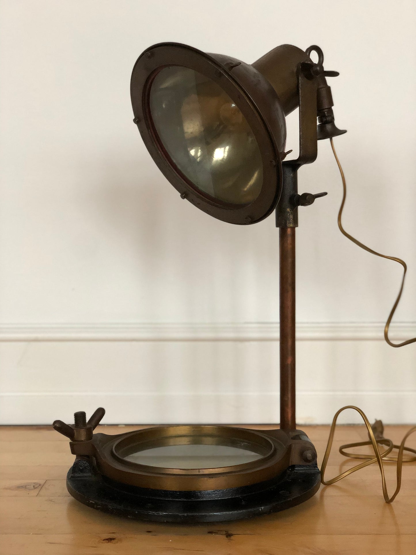 Industrial Desk Lamp on Ship Porthole Base 1950s