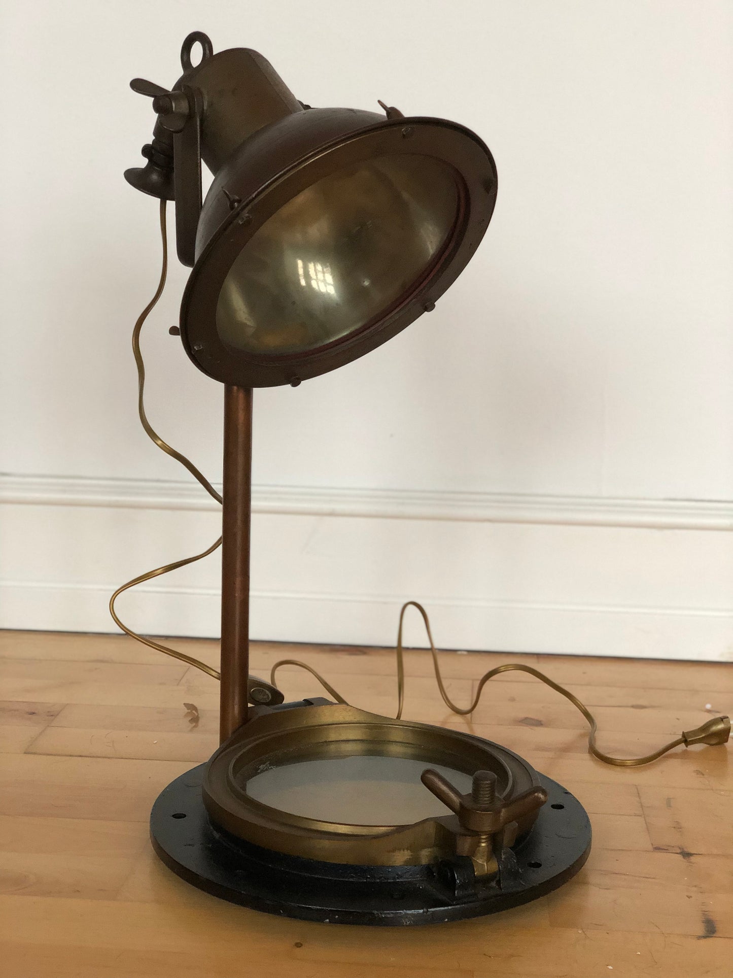 Industrial Desk Lamp on Ship Porthole Base 1950s