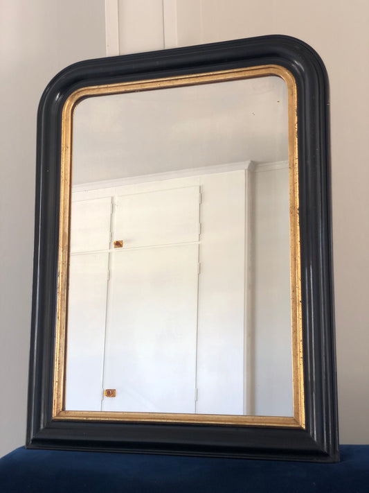 High Quality Antique Louis Philippe Mirror In Black and Gold France Late 19th Century