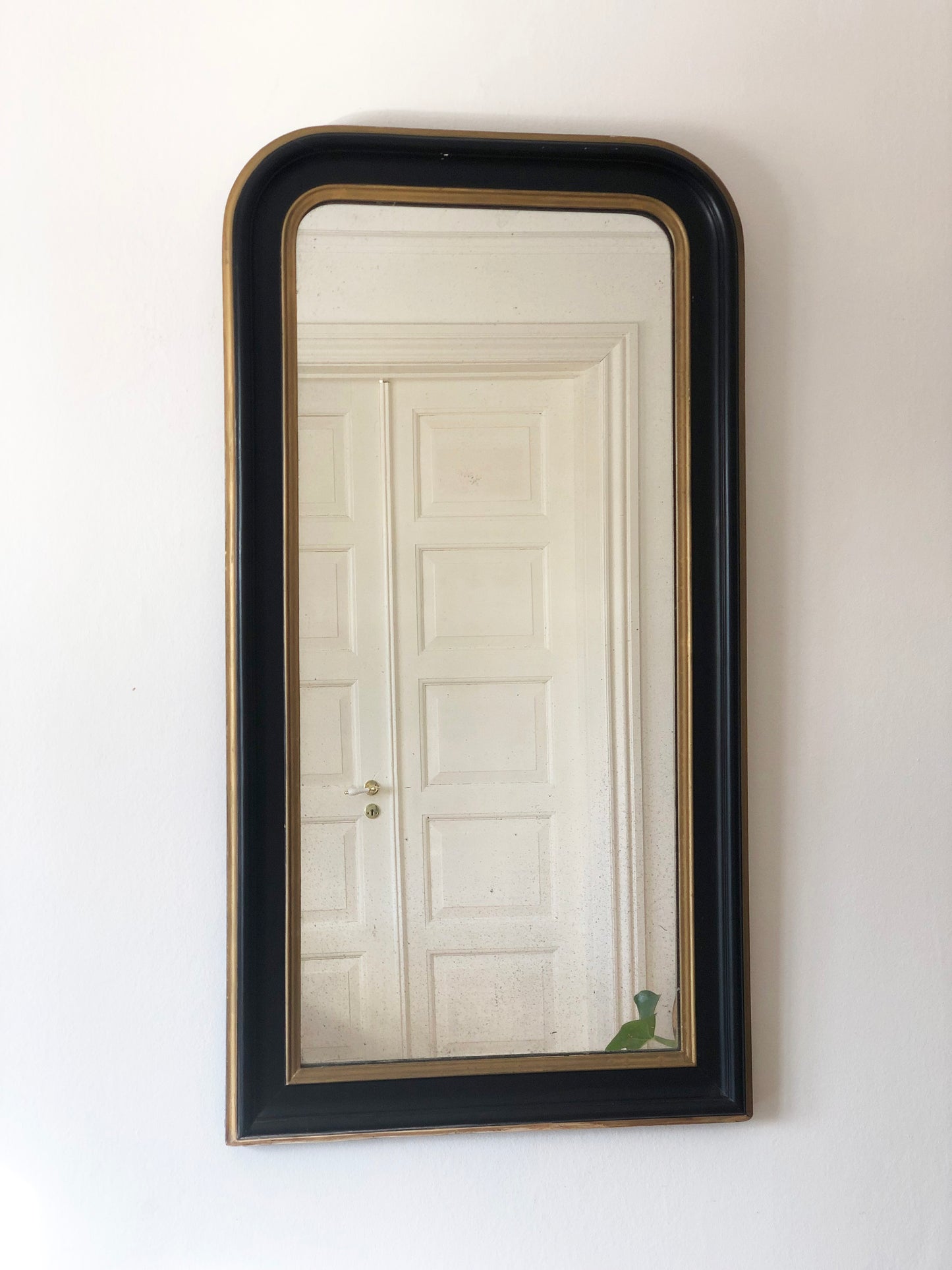 Large Antique French Louis Philippe Full Length Mirror – Black and Gold, Late 19th Century