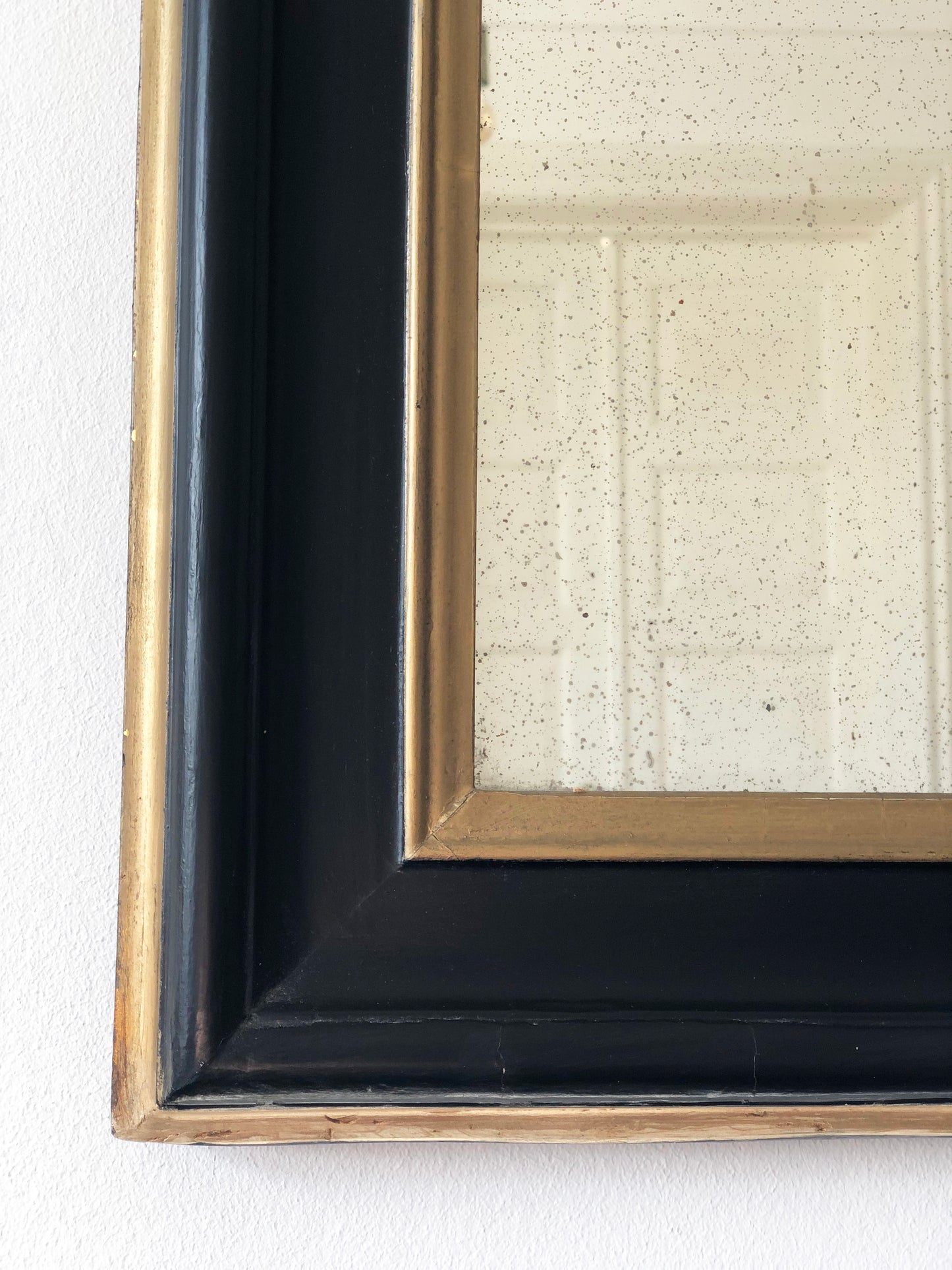 Large Antique French Louis Philippe Full Length Mirror – Black and Gold, Late 19th Century
