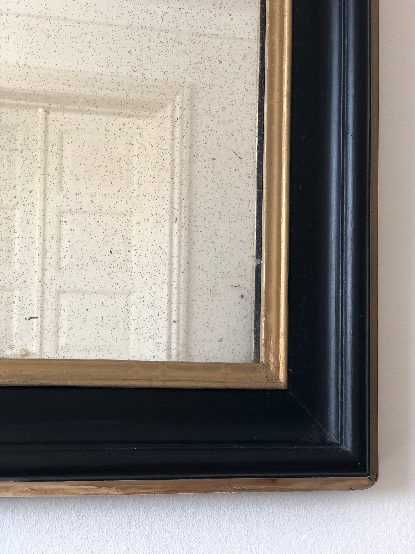 Large Antique French Louis Philippe Full Length Mirror – Black and Gold, Late 19th Century