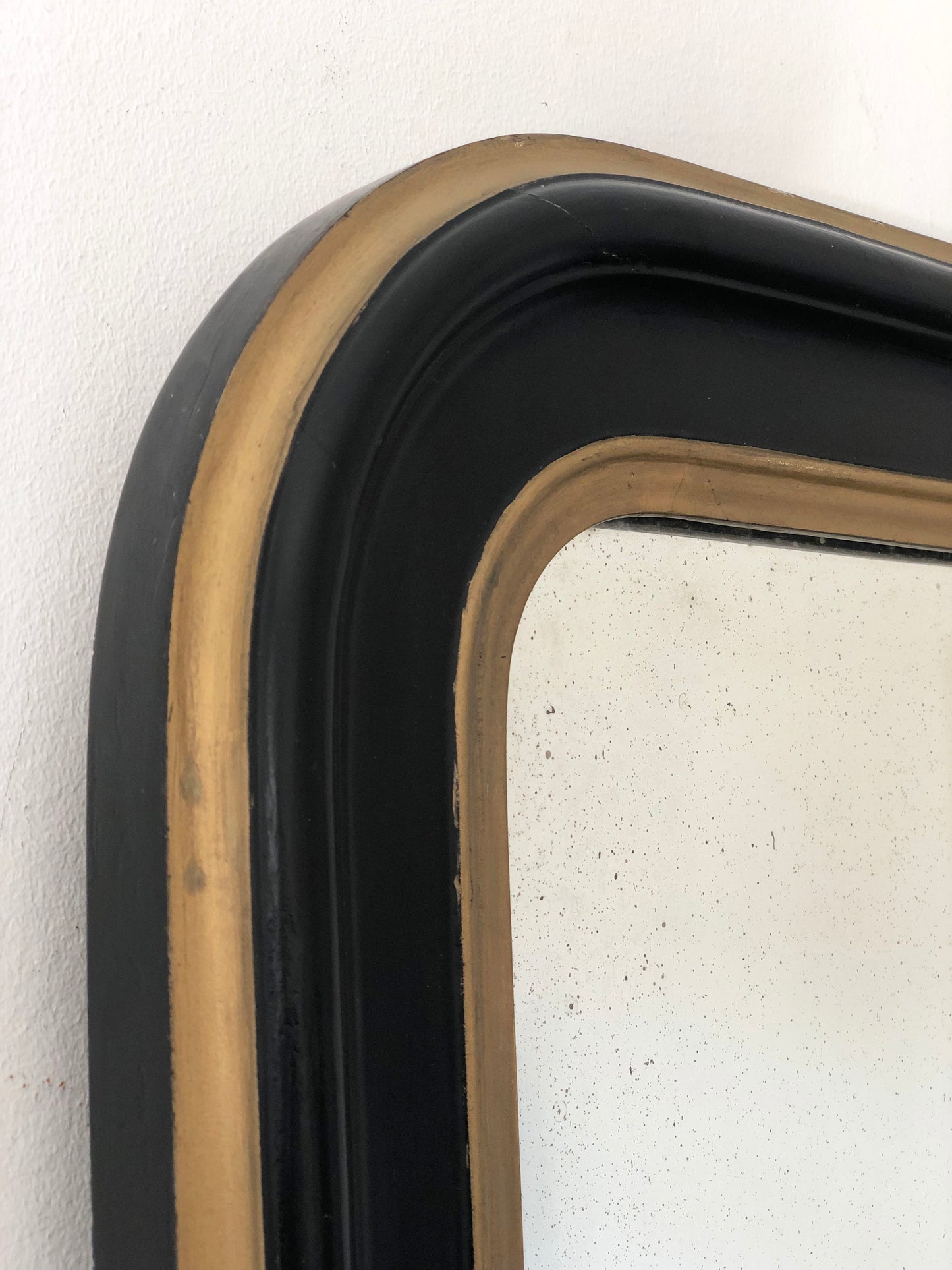 Large Antique French Louis Philippe Full Length Mirror – Black and Gold, Late 19th Century