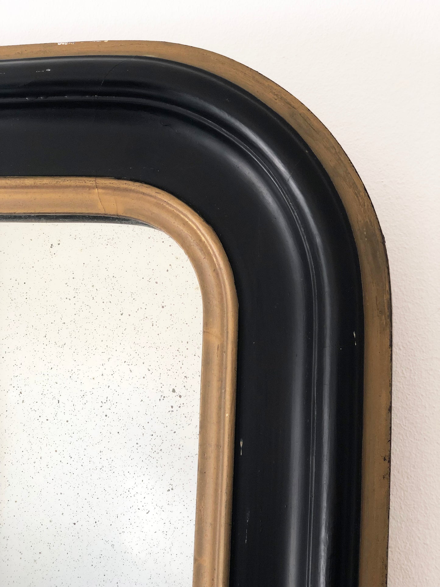 Large Antique French Louis Philippe Full Length Mirror – Black and Gold, Late 19th Century