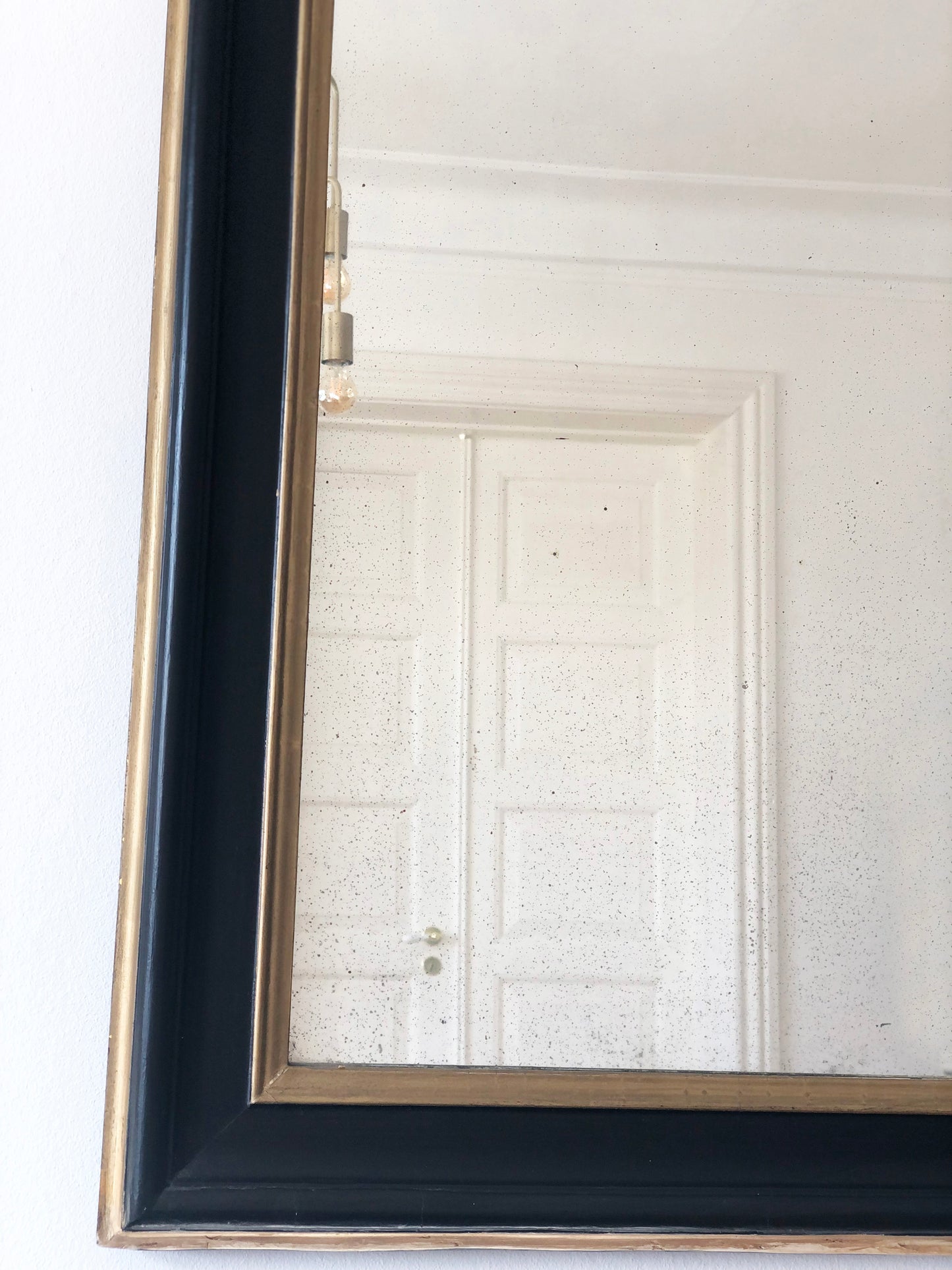 Large Antique French Louis Philippe Full Length Mirror – Black and Gold, Late 19th Century