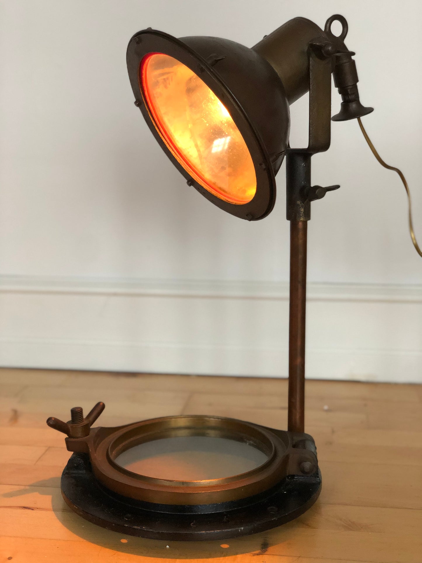 Industrial Desk Lamp on Ship Porthole Base 1950s