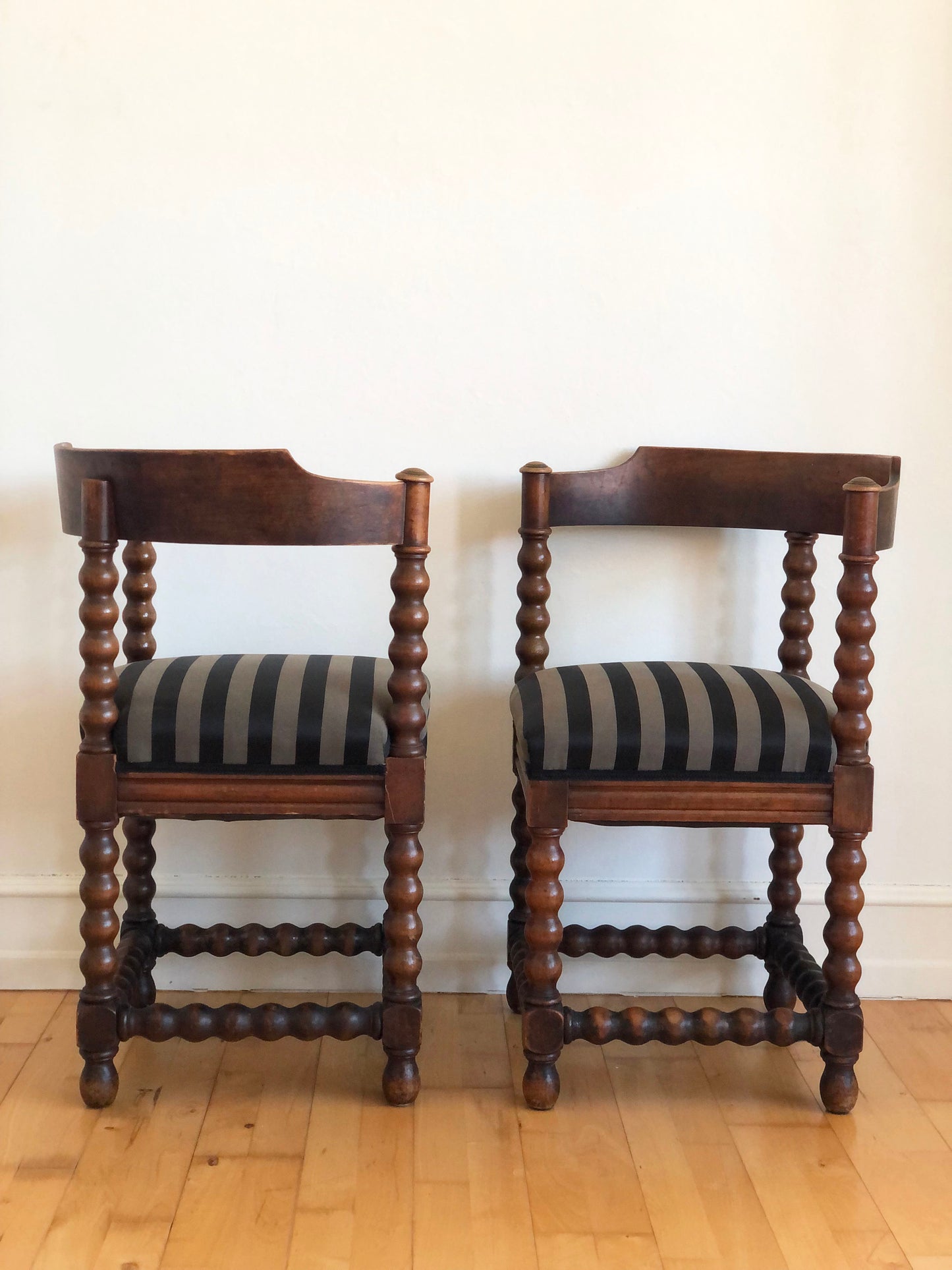 A Pair of Edwardian Bobbin Corner Chairs With Fabric Early 20th Century