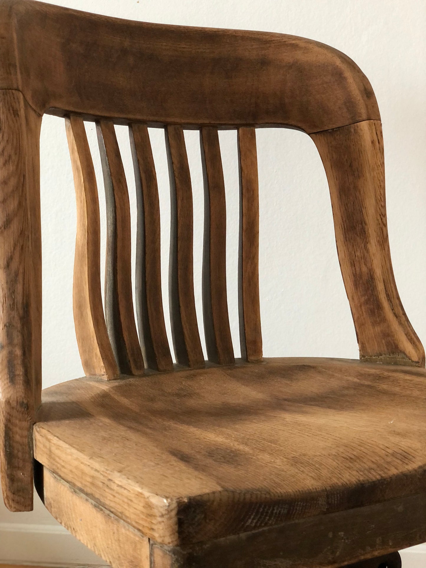 Industrial Oak Swivel Desk Chair with Spindle Back 1920s Germany