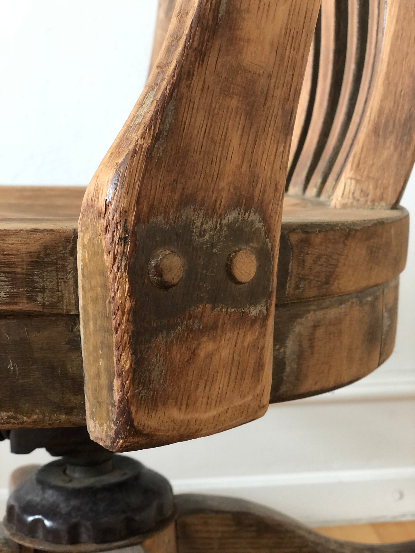 Industrial Oak Swivel Desk Chair with Spindle Back 1920s Germany