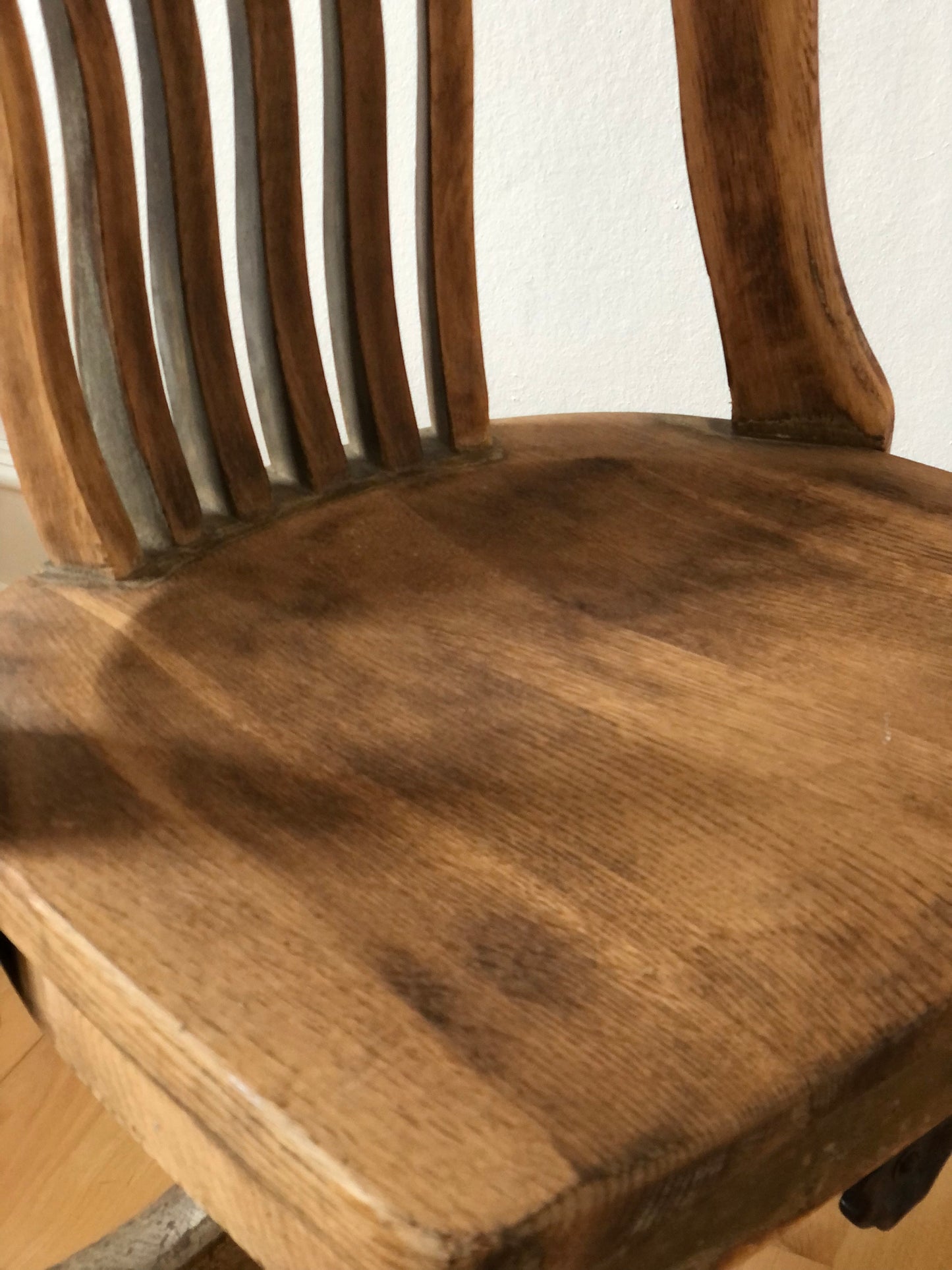 Industrial Oak Swivel Desk Chair with Spindle Back 1920s Germany