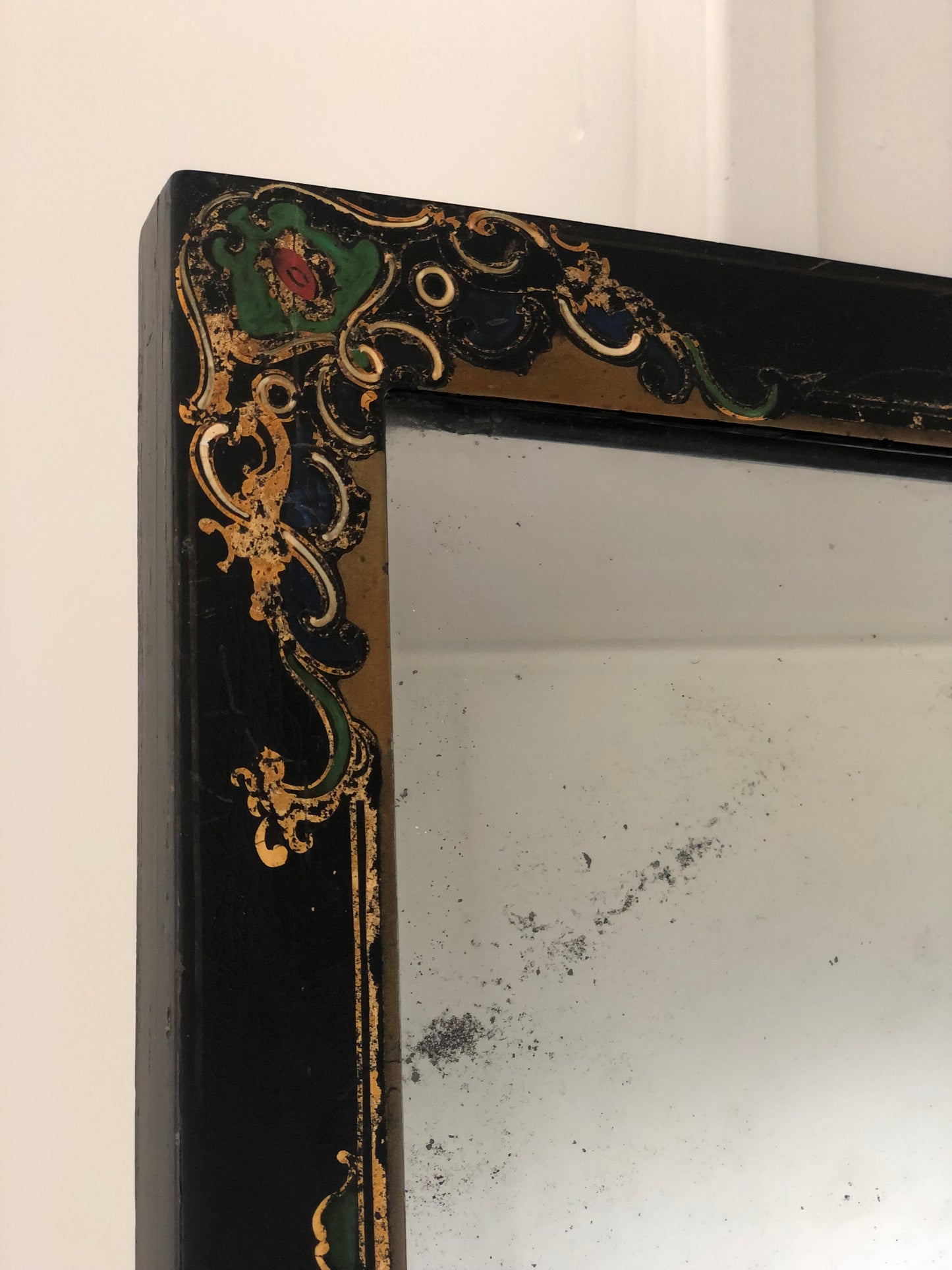 Lacquered and Hand-painted Weathered Mirror Late 19th Century