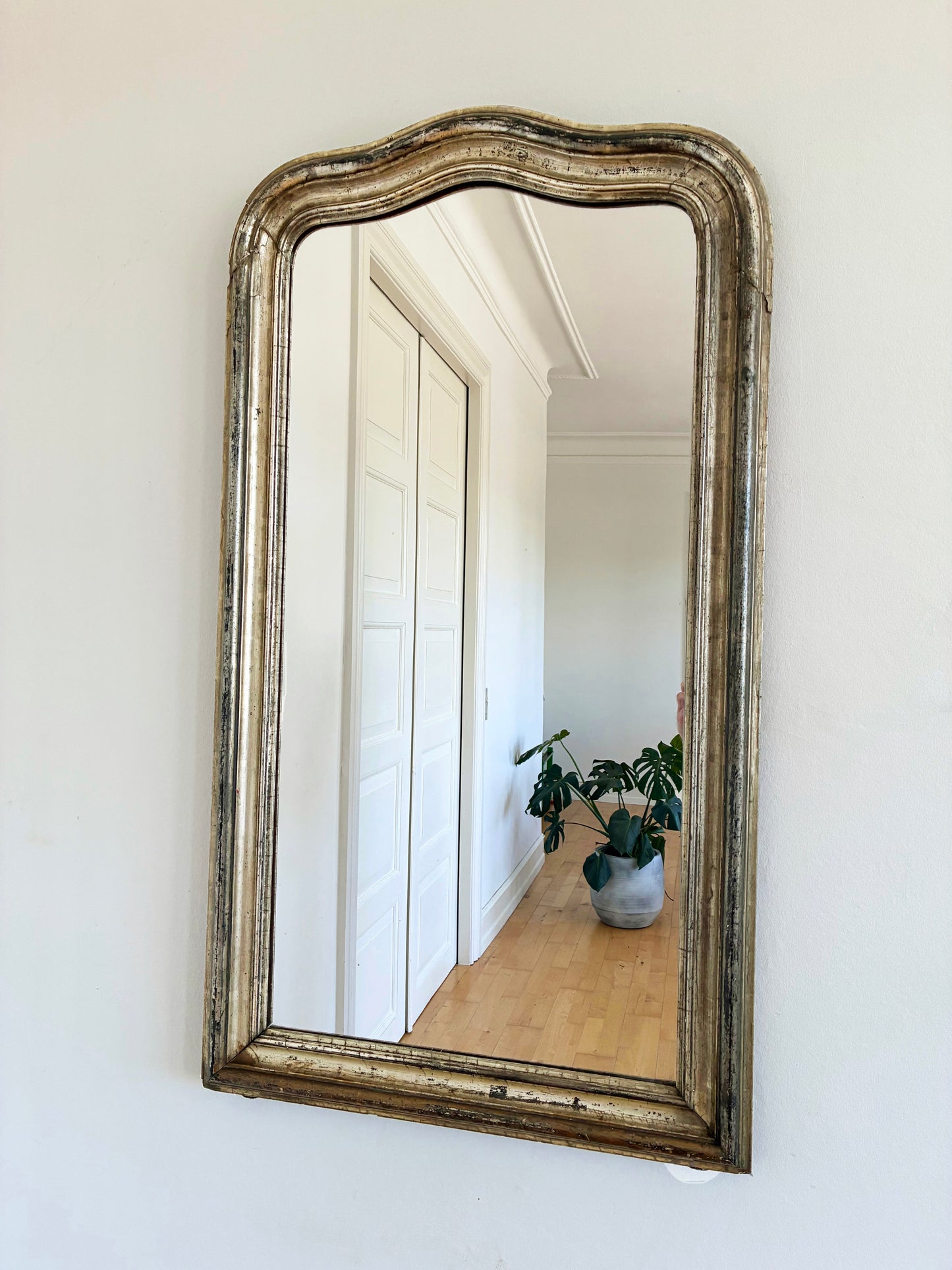 Large Antique French Louis Philippe Full-Length Giltwood Mirror, Late 19th Century