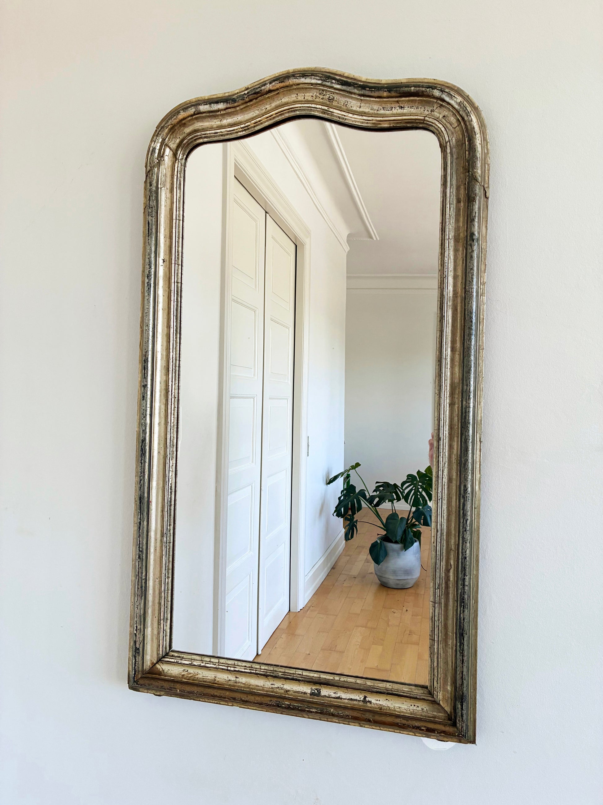Large Antique French Louis Philippe Full-Length Giltwood Mirror, Late 19th Century