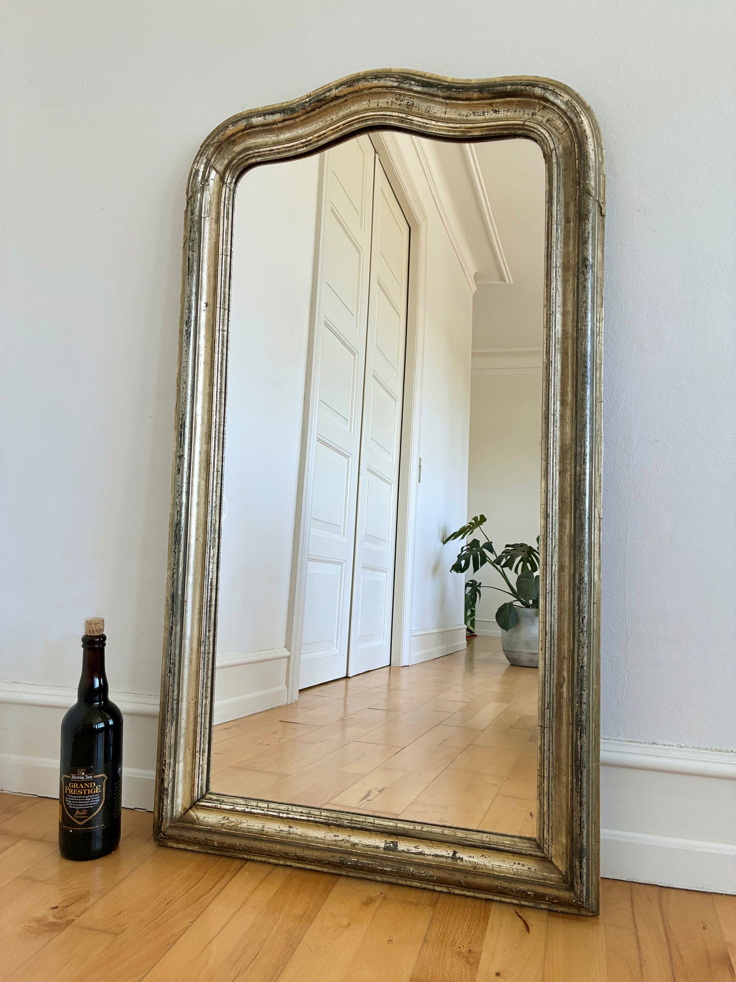 Large Antique French Louis Philippe Full-Length Giltwood Mirror, Late 19th Century