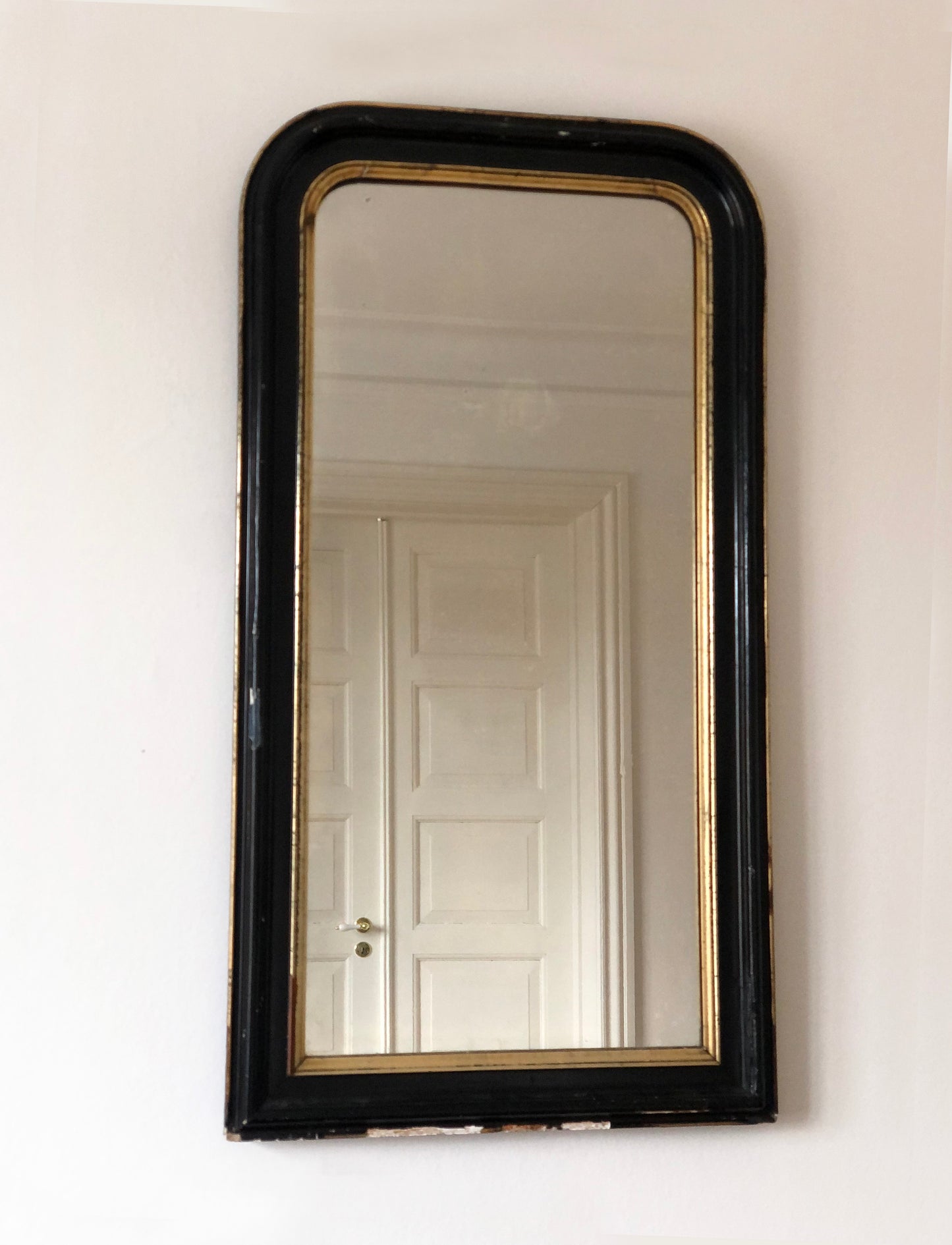 Large Antique French Louis Philippe Full Length Mirror – Black and Gold, Late 19th Century