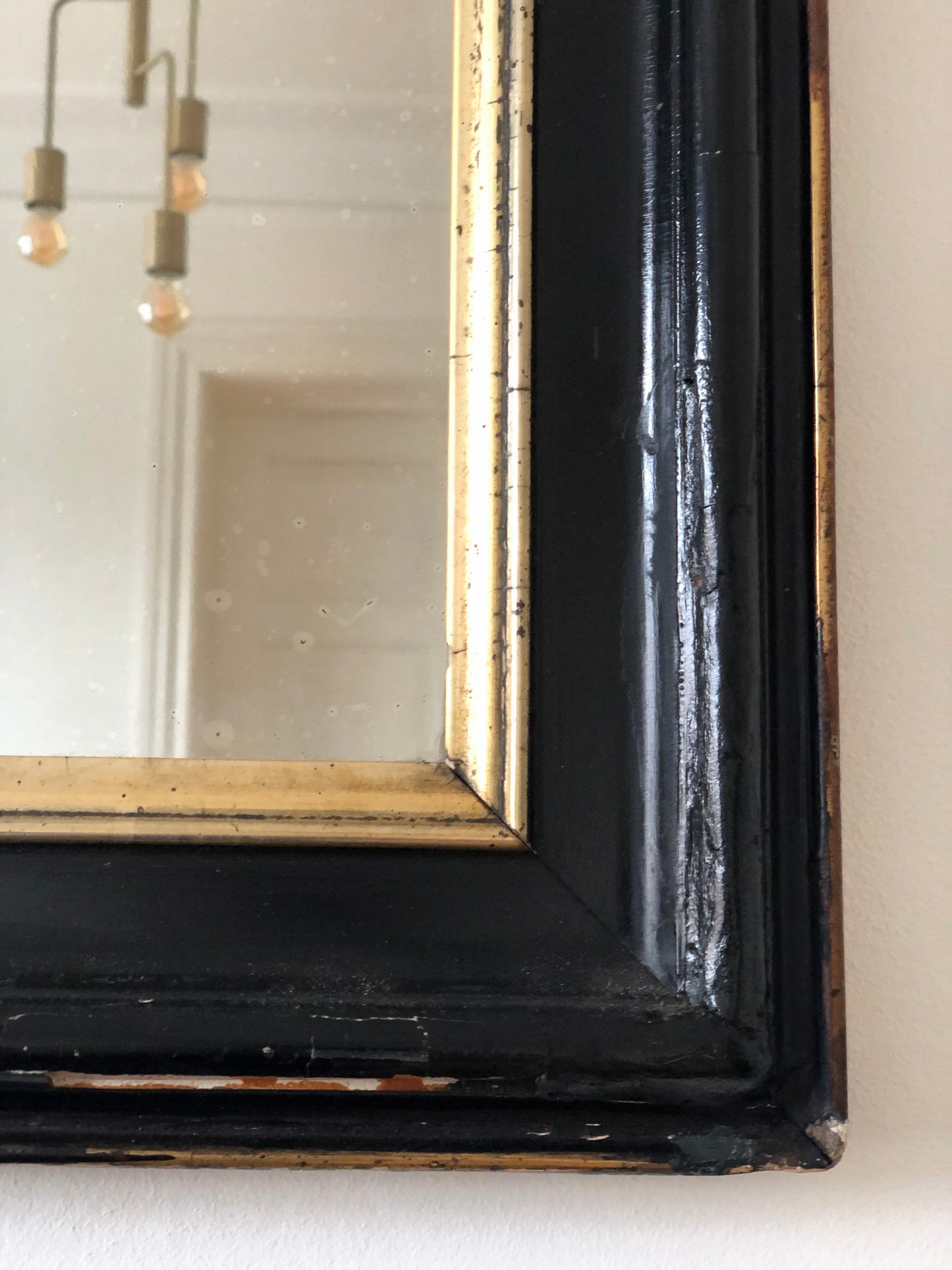 Large Antique French Louis Philippe Full Length Mirror – Black and Gold, Late 19th Century